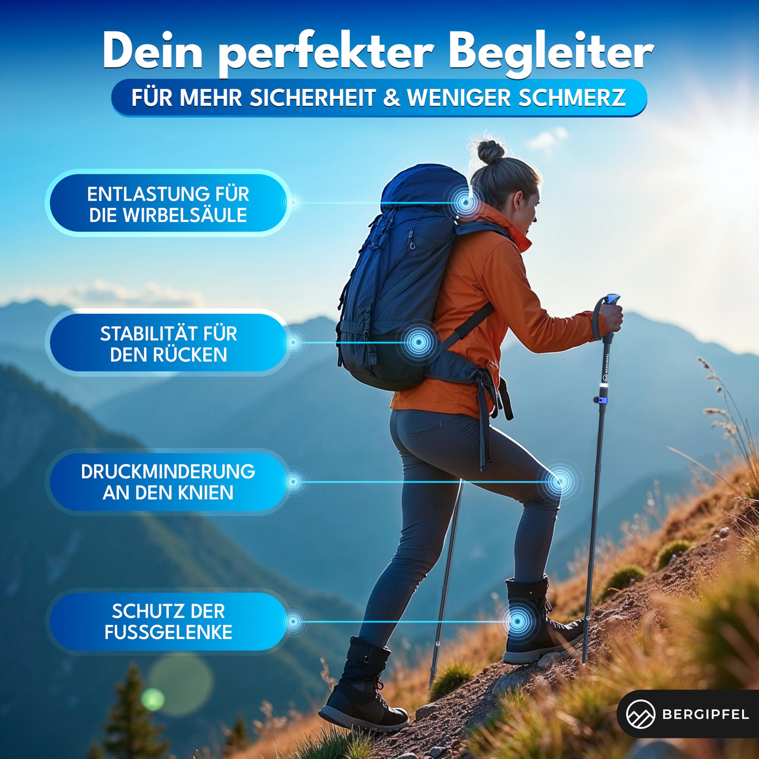 Teleskop-Wanderstöcke|Ultraleicht 270g|faltbar auf 37cm|verstellbar 115–130cm|Walkingstöcke aus Flugzeugaluminium|mit All-Terrain-Zubehör und Tasche|für Damen, Herren, Jugendliche