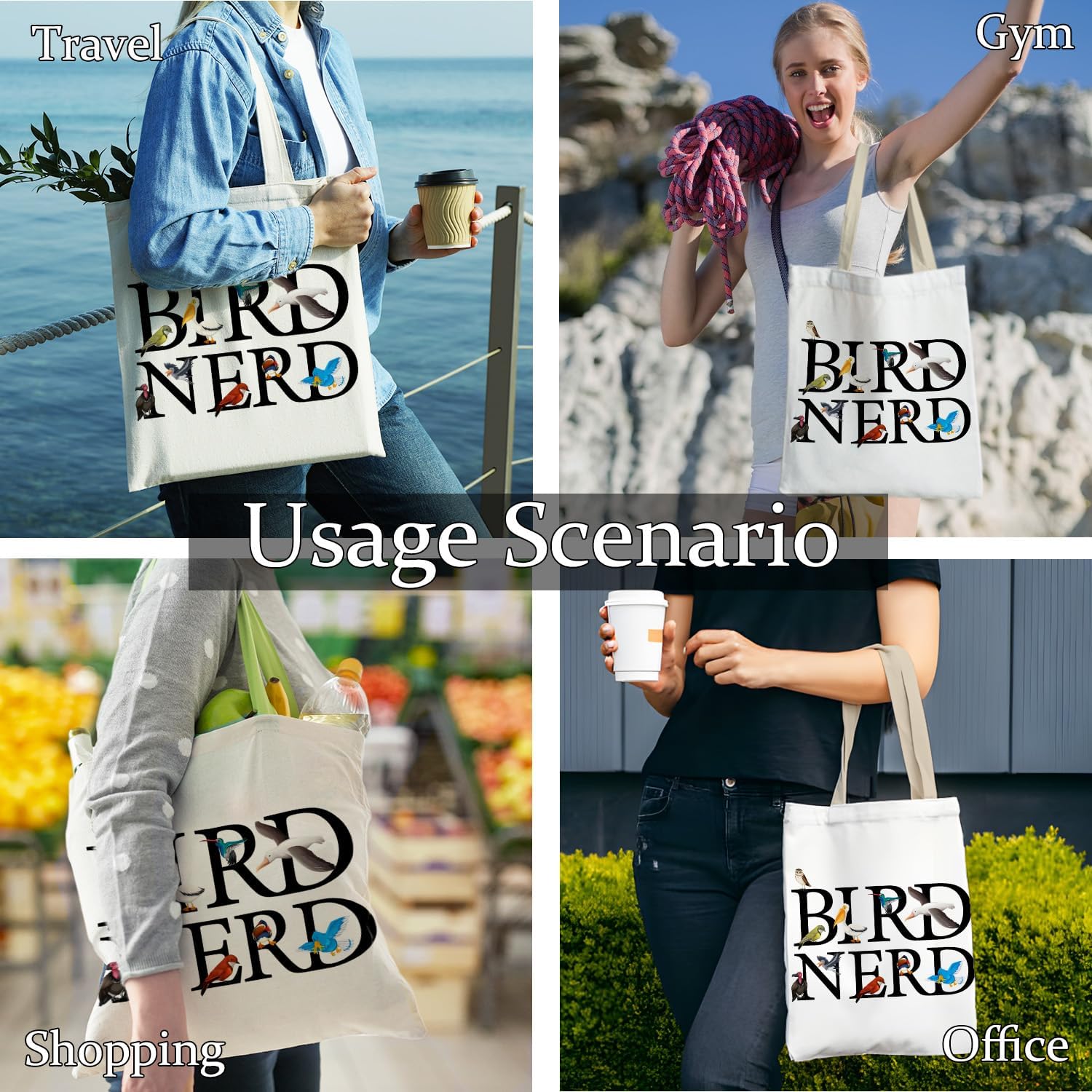 Bird Nerd Tote Bag, Bird Lovers Watcher Gifts Canvas Tote Bags for Women, Birds Watching Birding Gifts, Reusable Grocery Shopping Bags - Image 2