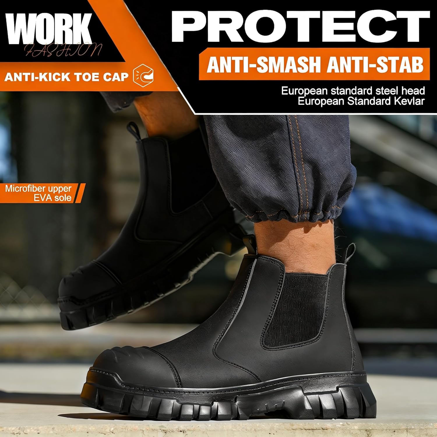 Steel Toe Boots, Work Boots for Men Industrial Construction Shoes, Waterproof, Lightweight, Comfortable, Non-slip Safety Boots
