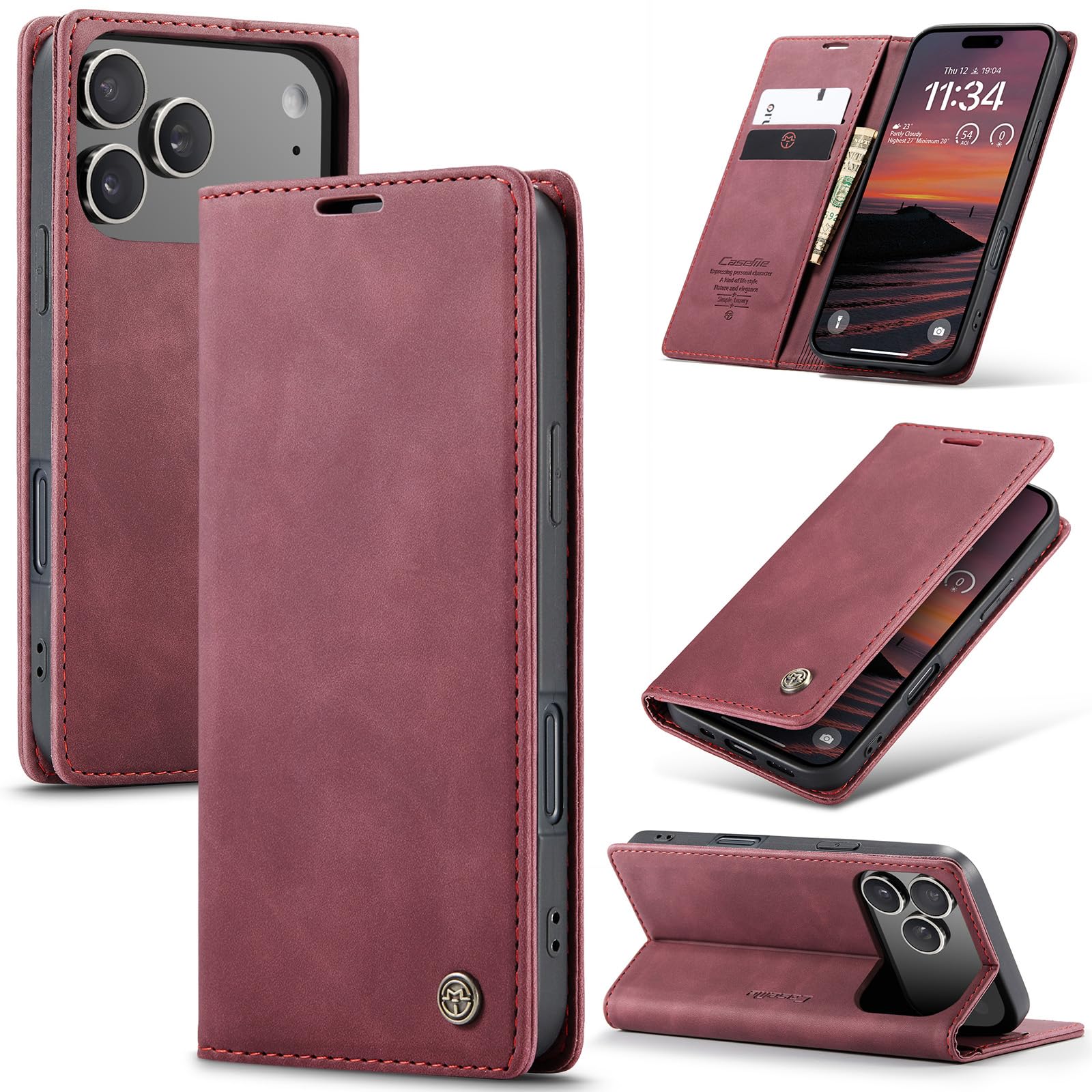 Azororo Cover per iPhone 18 Pro Max/iPhone 17 Pro Max, Premium PU Pelle Custodia, Magnetica Carta Fessura Portafoglio Case, Flip Cavalletto Custodia per iPhone 18 Pro Max - Vino Rosso
