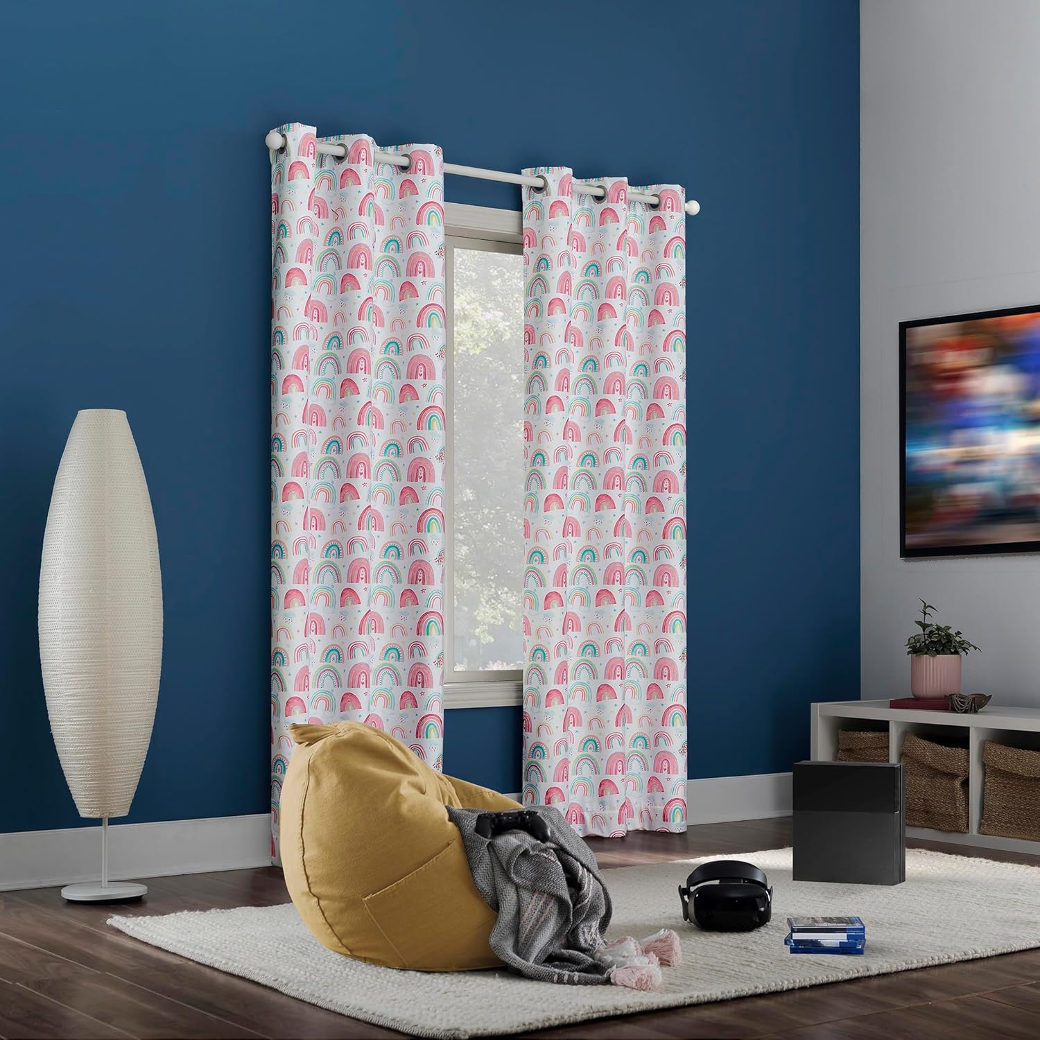 Sun Zero Rainbows Print Total Blackout Grommet Curtain Panel, 40" x 84", Multi