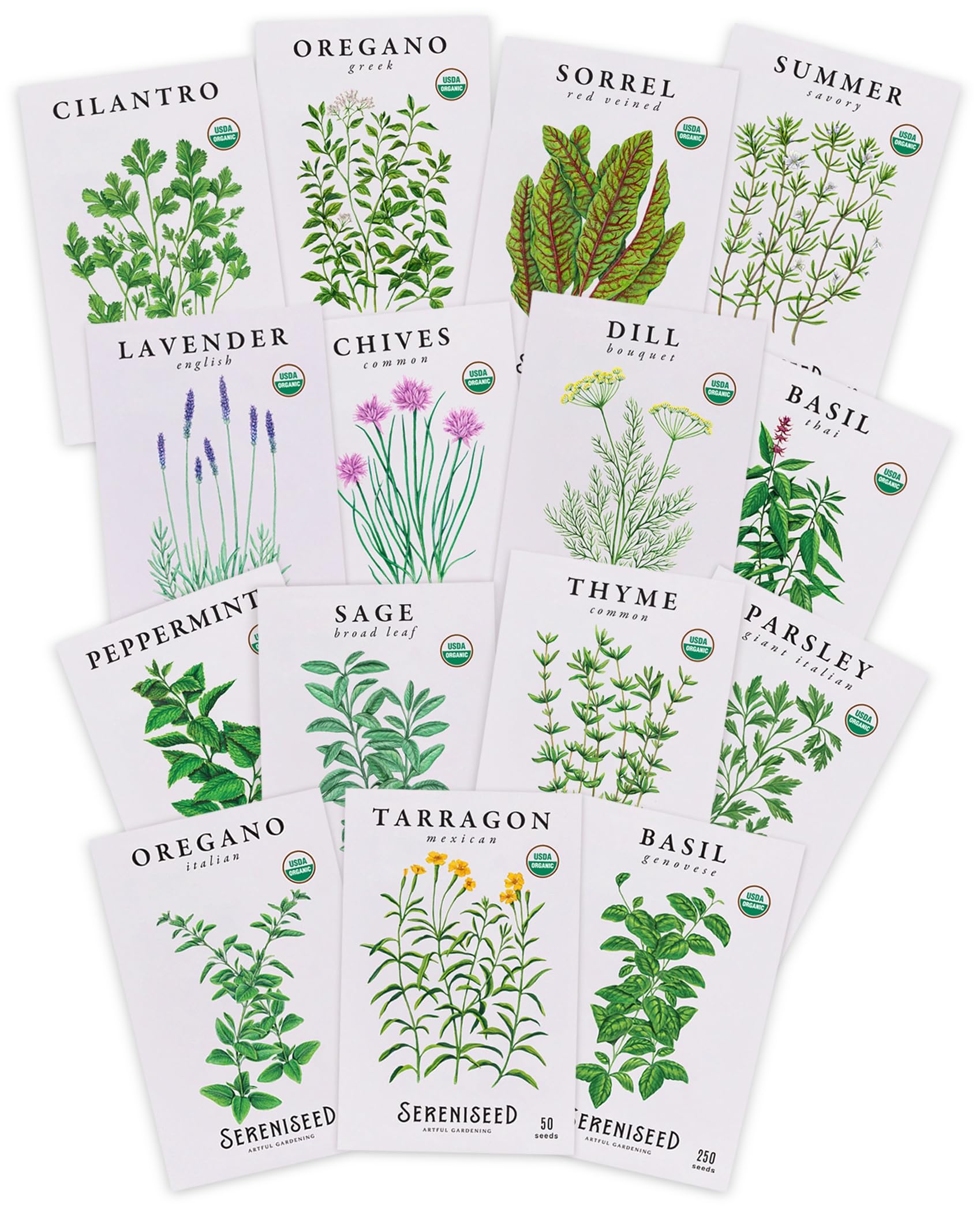 Sereniseed Certified Organic Herb Seeds (15-Pack) – Non GMO, Heirloom – Seed Starting VideoUSDA Organic