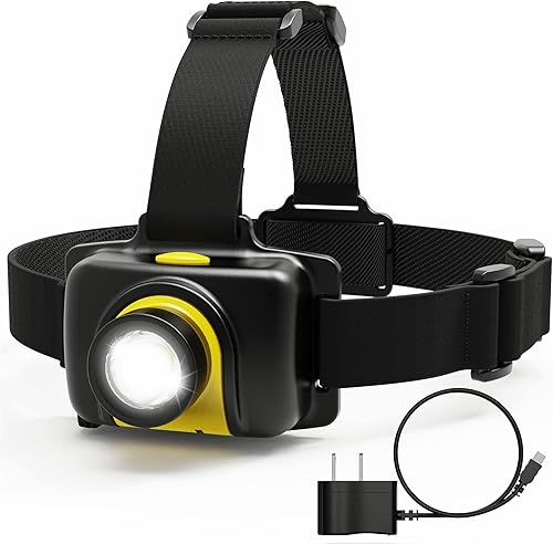 ELFGO Faro de 500 lúmenes con batería recargable de polímero de litio de 1800 mAh, faro impermeable IP65, 2 modos de luces de cabeza para camping,