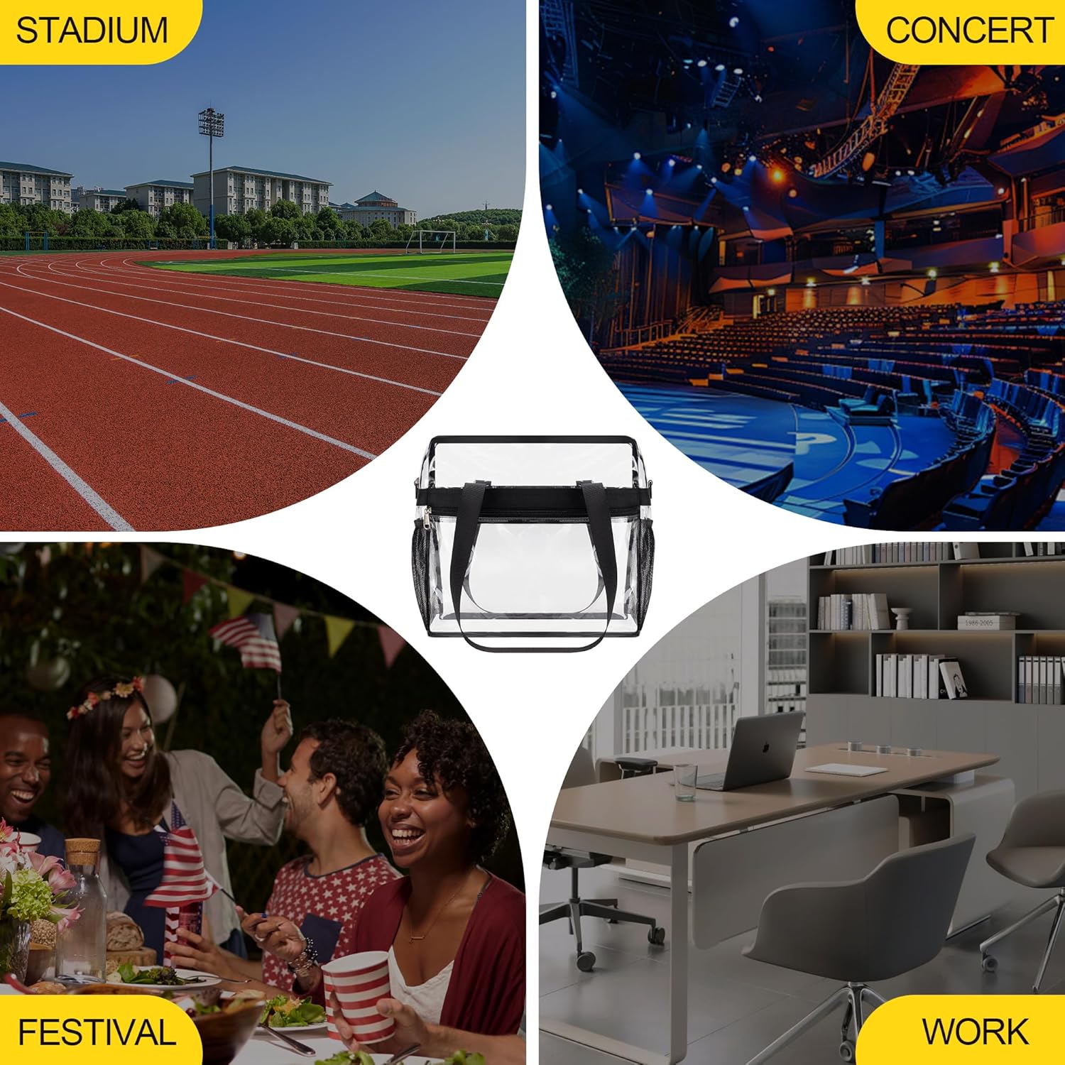 Lyingflat Clear Bag for Stadium Events Founctional 12x6x12 Stadium Approved Clear Tote Bag with Adjustable & Detachable Strap - Image 7