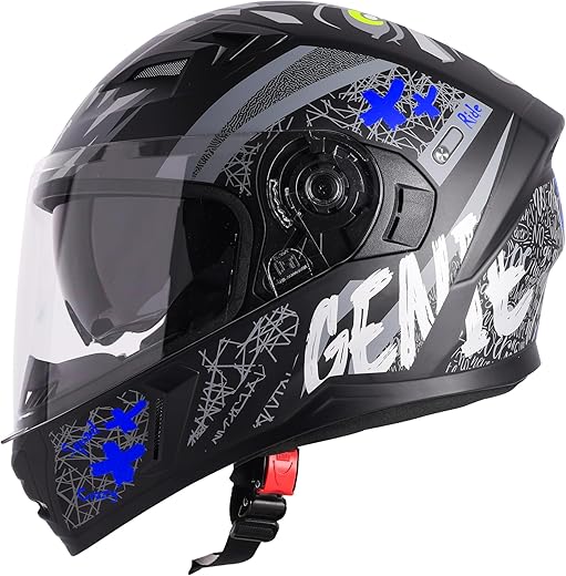 Steelbird SBA-21 Genie ISI Certified Full Face Graphic Helmet for Men and Women with Inner Smoke Sun Shield