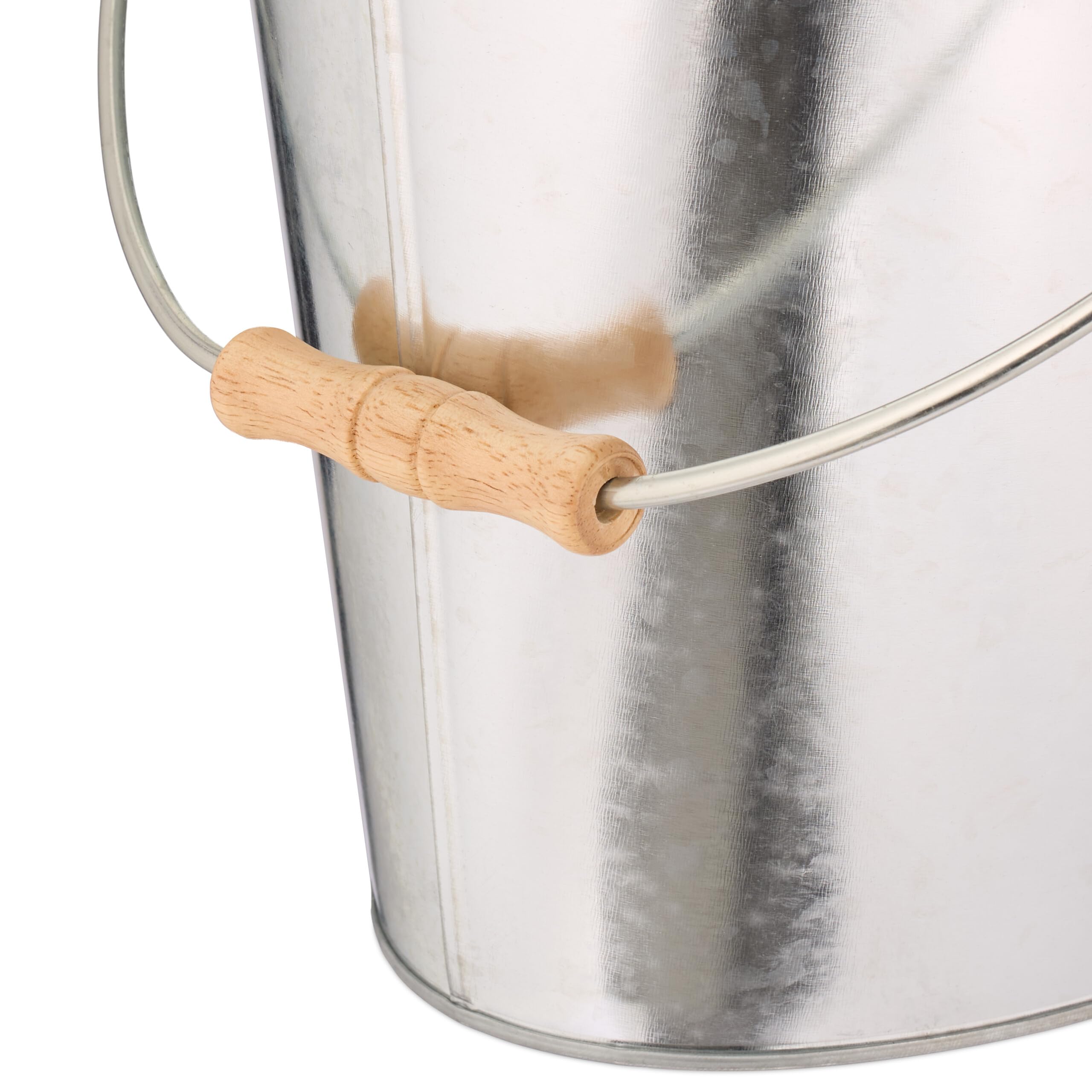 Relaxdays Seau avec Couvercle, 22 L, poignée en Bois, pour Charbon & Cendres, cheminée, poêle, Acier galvanisé, argenté