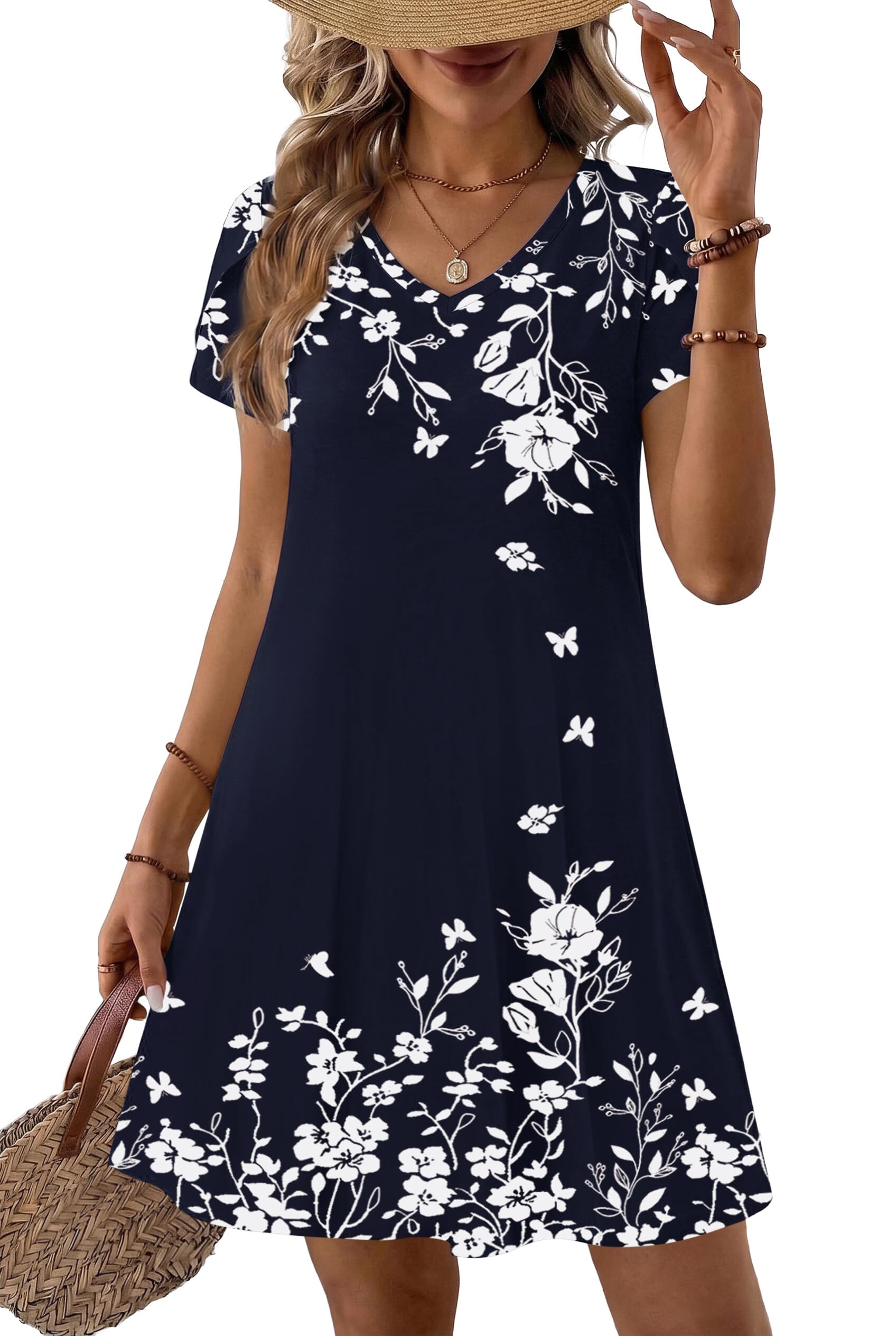 Zeagoo Womens Summer A-Line Dress with Pockets Mini Short Sleeve Dresses Flowy Beach Swing Dress 2026 Vacation Travel