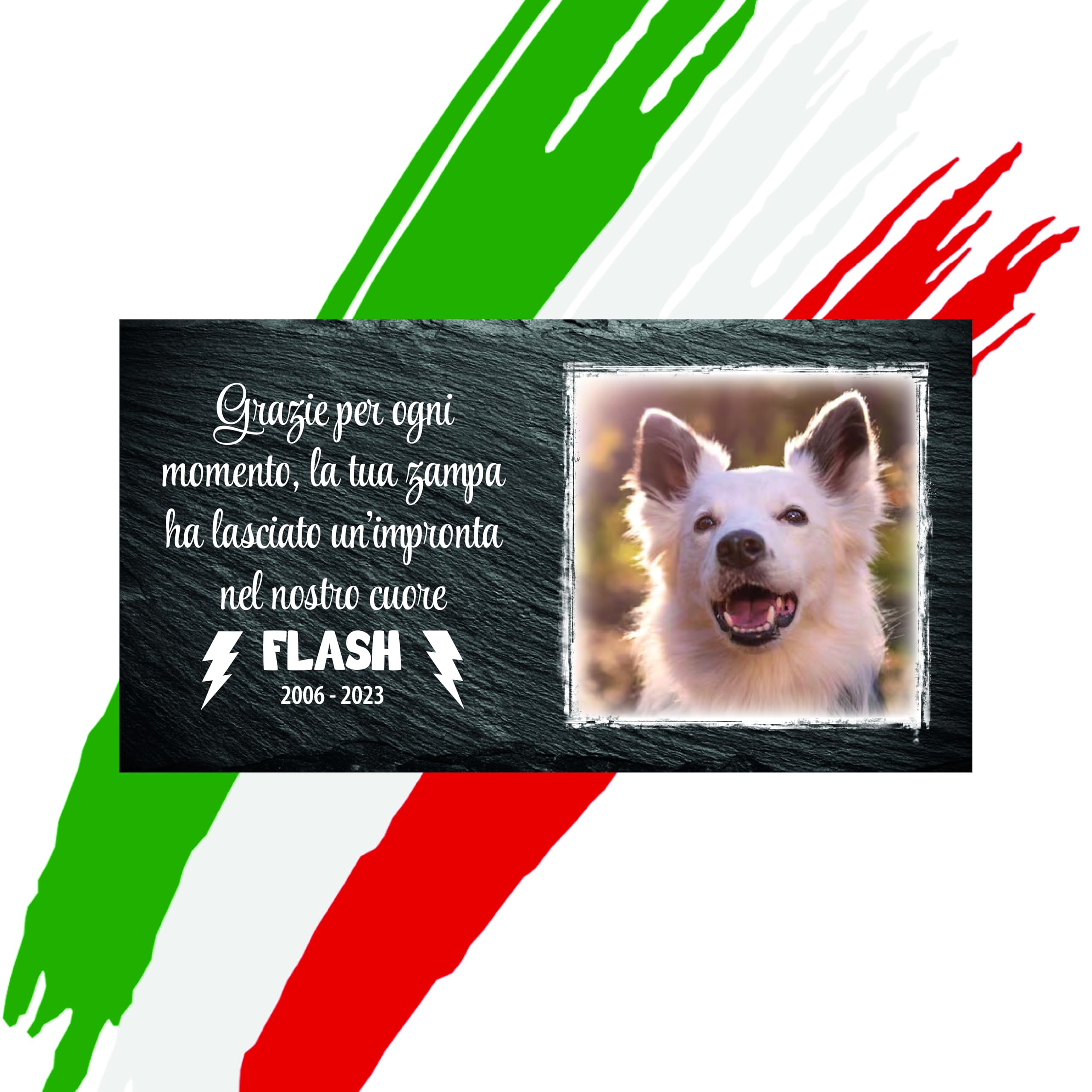 LaFarfallaDiLegno.it Lapide commemorativa per Cane e Gatto, Memoriale Personalizzabile in Pietra, Lapide Cane Personalizzata per Esterno con Foto del Tuo Animale Domestico (Rettangolare 32,5x17,6cm)