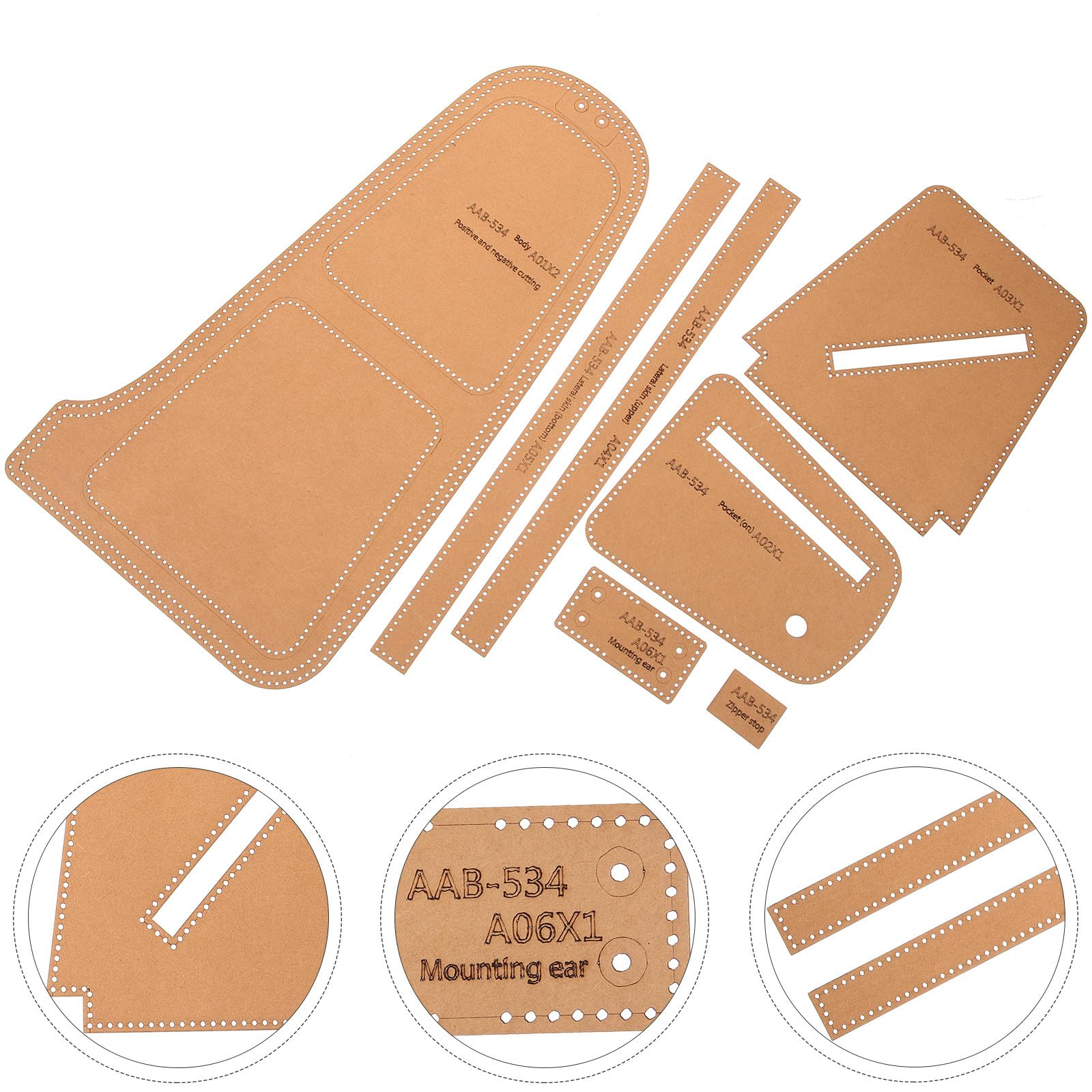 Gatuida 7 Stück Schnittmuster für Leder Brusttaschen mit Präziser und Vielseitiger Gestaltung aus Kraftkarton für Lederhandwerk und Selbstgemacht Projekte