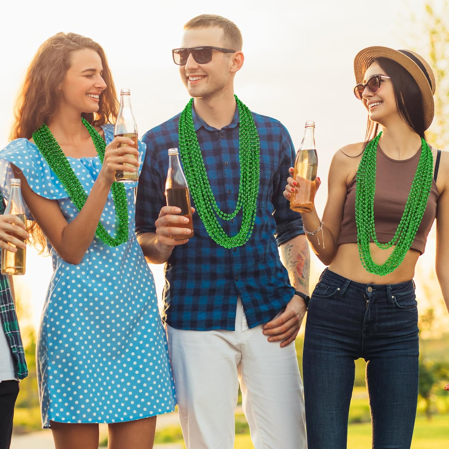 120Pcs Green Mardi Gras Beads Necklaces, 33 Inch Oval Beads Necklace St Patricks Day Accessories, Green Beaded Necklace Mardi Gras Throws Carnival Theme Party Decorations Christmas Party Favors - Image 6