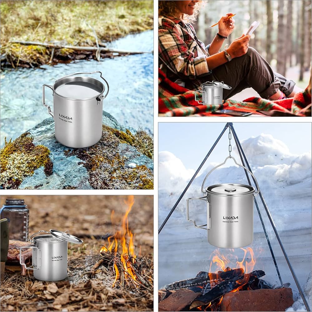 Tasse Camping Titane Lixada - Ultra Légère Avec Poignée Pliable - Parfaite Randonnée Et Pique-Nique