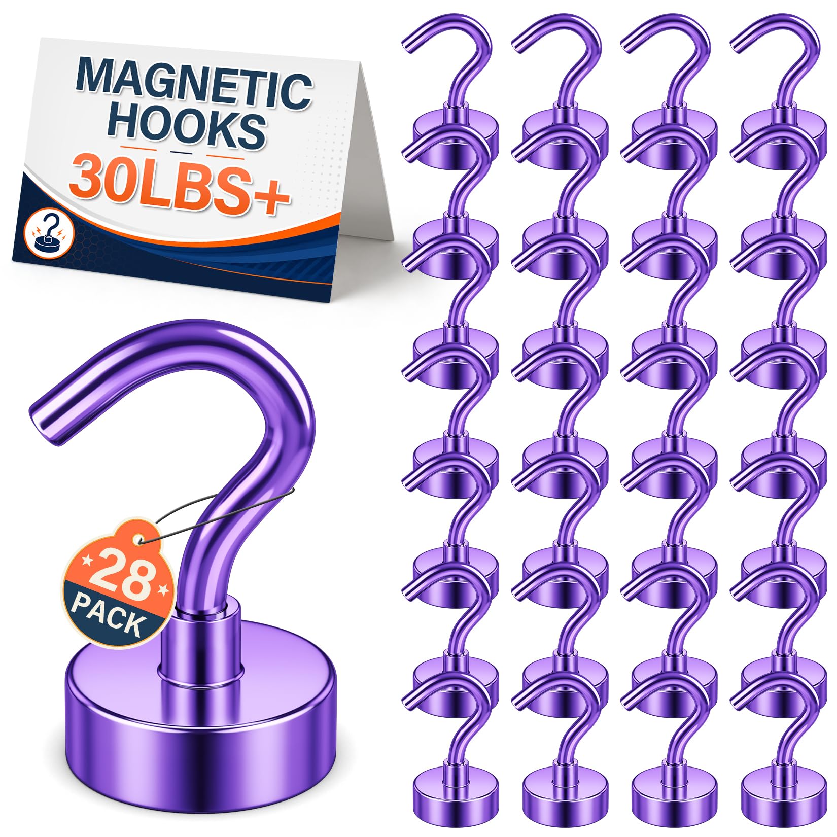 FINDMAG 28 Pack Magnetic Hooks for Cruise Cabins, 30LB+ Purple Magnet Hooks