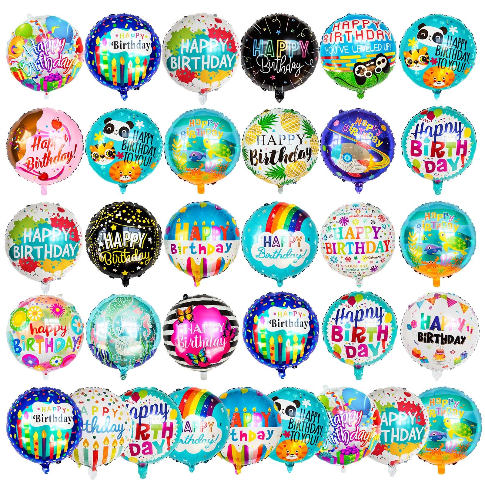 120Pcs Mylar Birthday Balloons, Happy 18IN Round Birthday Foil Helium Balloons Bulk for Party Decoration Supplies