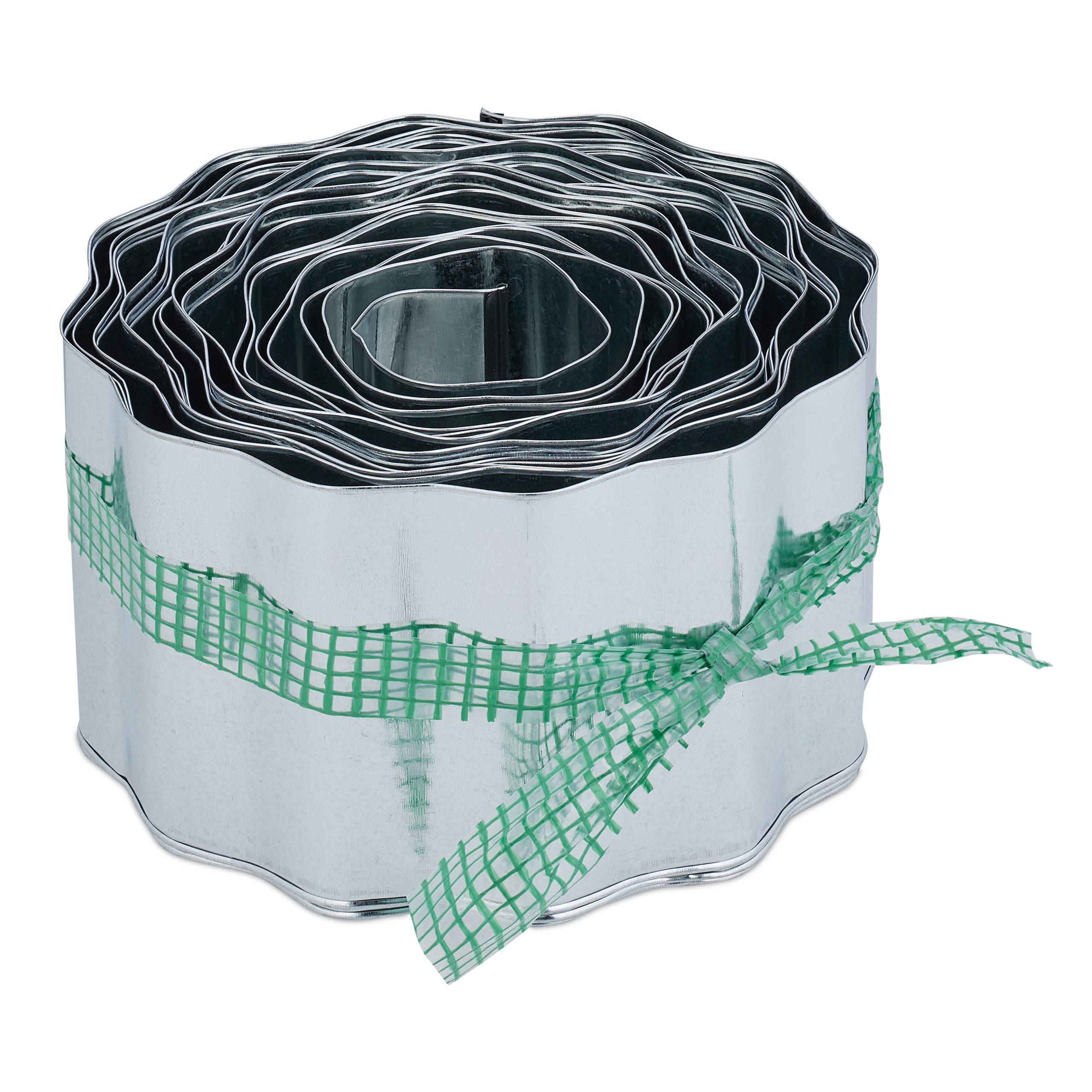 Relaxdays Krawędź trawnika, 12 m, obrzeże rabatki z metalu, ocynkowane, elastyczne, obramowanie trawnika i grządki, wysokość 16 cm, srebrna