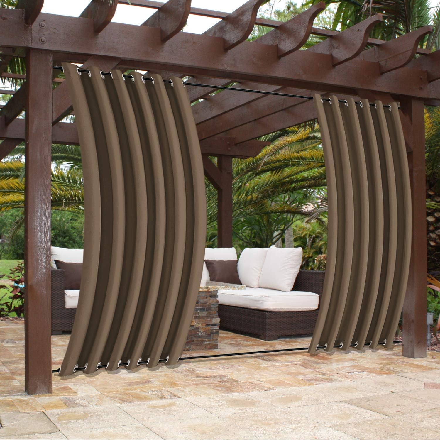 Extra Wide Outdoor Curtains Rustproof Grommet Top and Bottom Fade Resistant Indoor/Outdoor Drapes Thermal Insulated Curtain Panels for Gazebo Pergola, Chocolate, 150W x 102L Inch,1 Panel