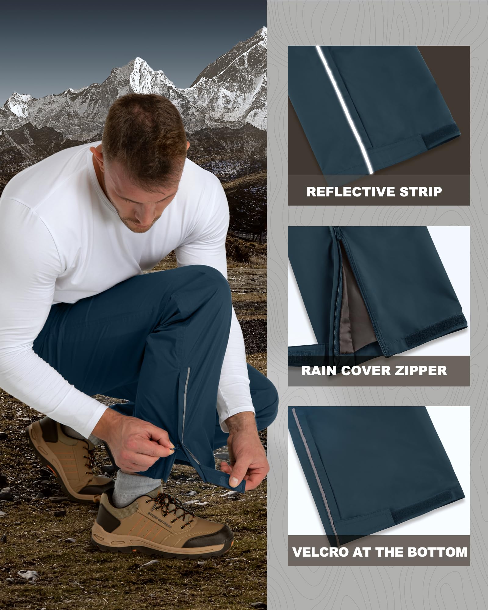 Outdoor Ventures Pantalones de lluvia para hombre, para bicicleta, impermeables, transpirables, resistentes al viento, ligeros, plegables