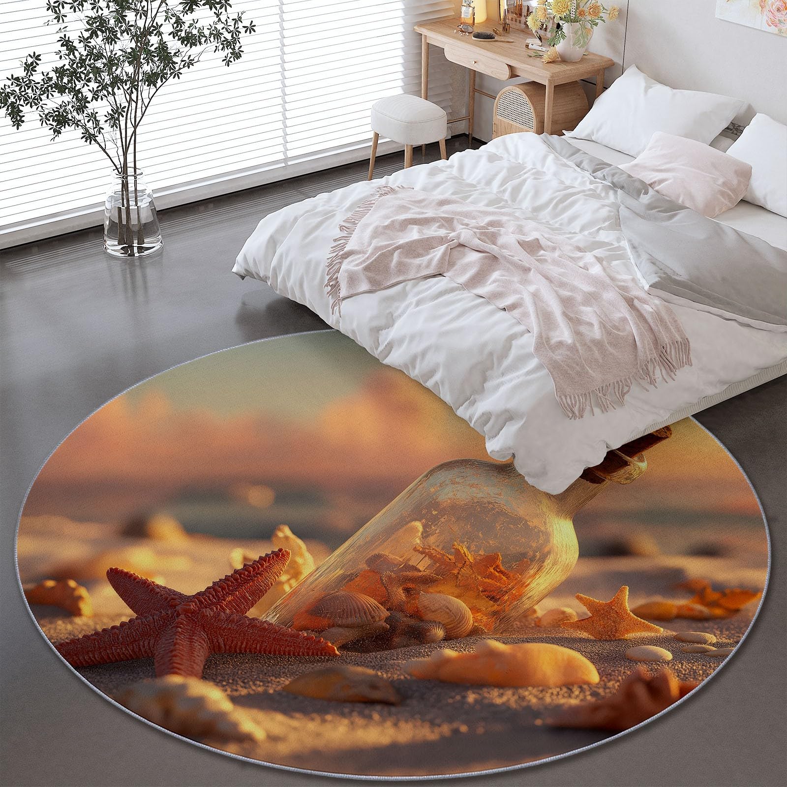 Genérico Alfombra Redonda para Comedor Atardecer Natural Playa Motivo Alfombra Antideslizante Suave y esponjosa para Sala de Estar, Dormitorio, habitación Infantil, 180 cm, Vistoso