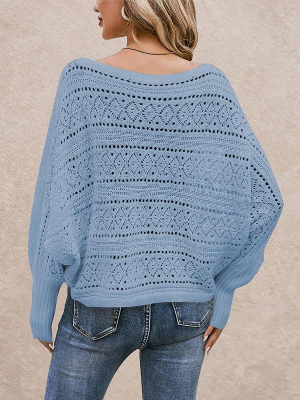 Cakulo Womens Off Shoulder Oversized Pullover Knit Sweater Blue S by Cakulo - Used condition - Image 5