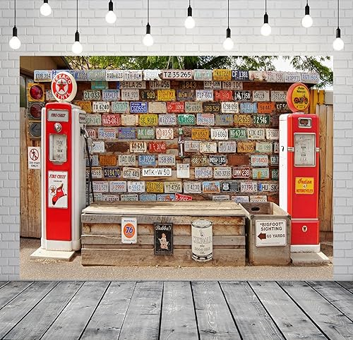 Miniatura 3 de Telón de fondo retro para gasolinera de 8 x 6 pies, para fotografía de carretera occidental, decoración de fiesta, accesorios para fotos