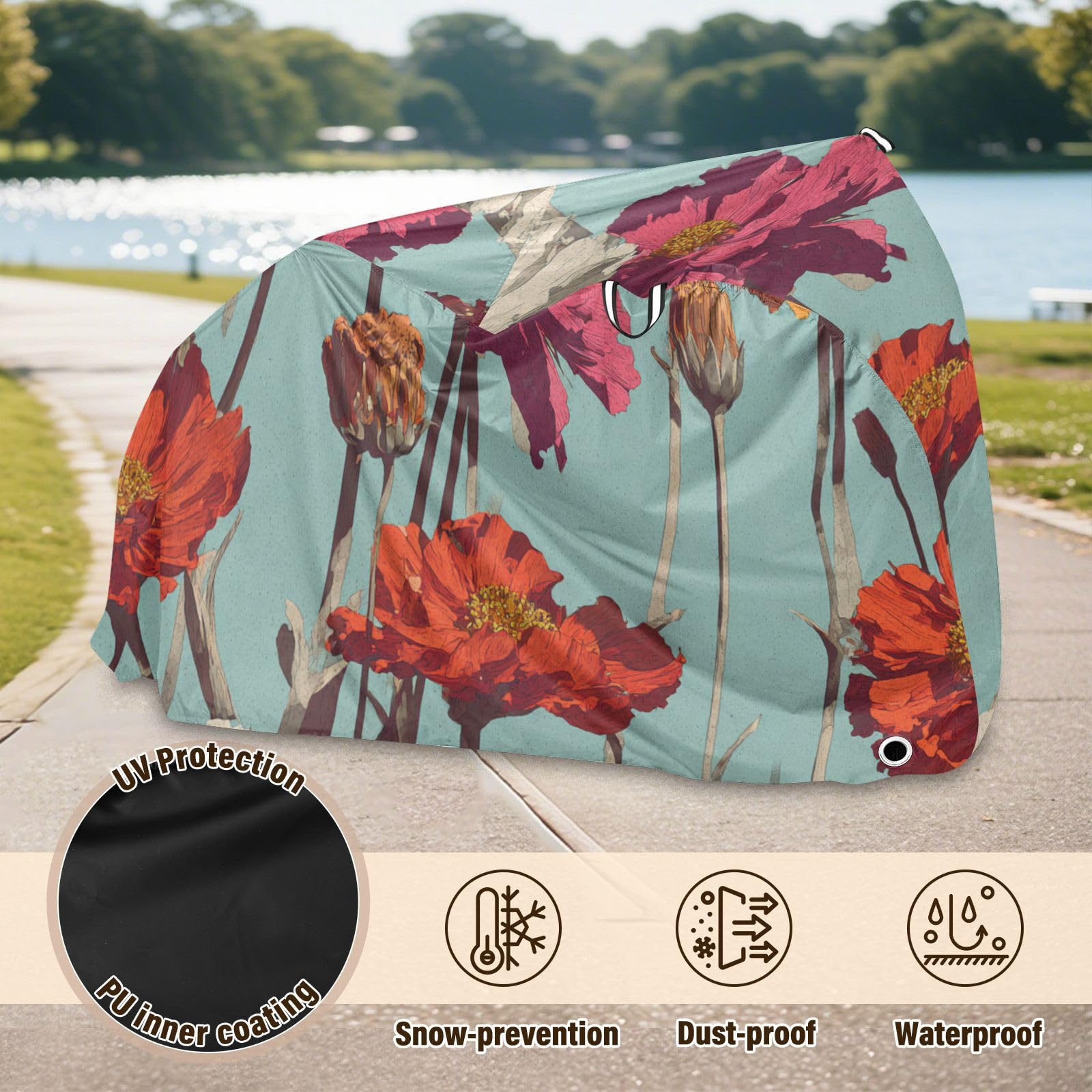 Housse de vélo d'extérieur imperméable avec trous de verrouillage pour intérieur et extérieur - Motif fleurs colorées - Convient à la plupart des vélos para bicicletas