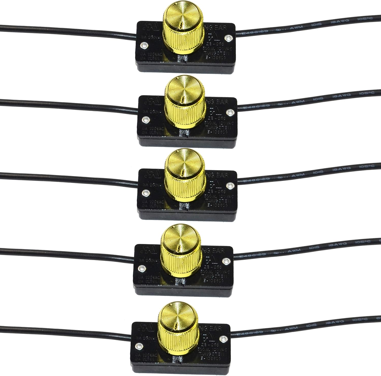 HQRP 5-Pack Universal Light Lamp Hi-Lo-Off Switch with Rotary Knob 125V 6A