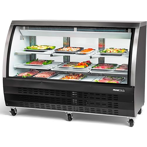 Curved Glass Refrierated Deli Case; Meat or Seafood Display Showcase; 64" W