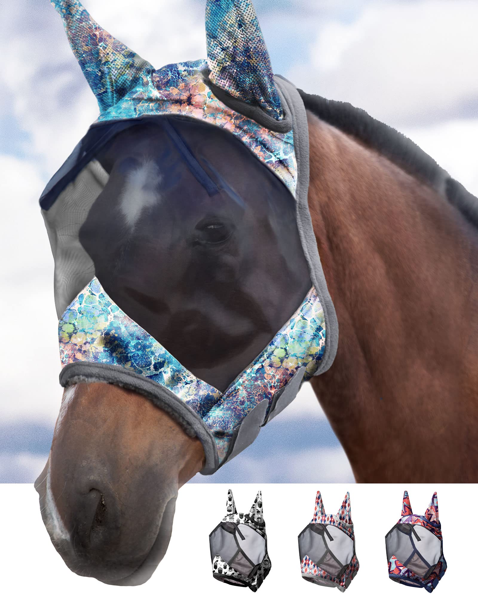 Harrison Howard CareMaster Masque Anti-Mouches Standard avec Oreilles Protection UV pour Chevaux Mélange Pastel (M)