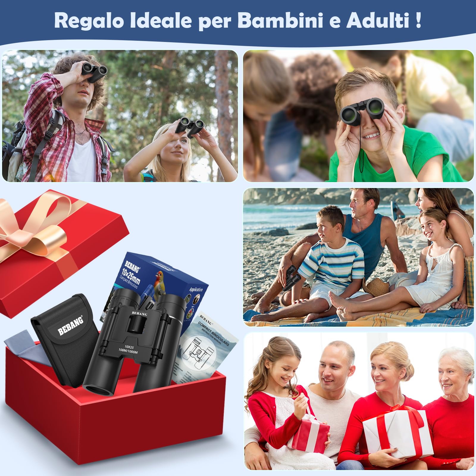 Binocolo 10x25 per bambini adulto, piccolo compatto leggero mini tascabile binocolo per bird watching, viaggi, osservazione delle stelle, caccia, campeggio, concerti, teatro, sportivo, opera