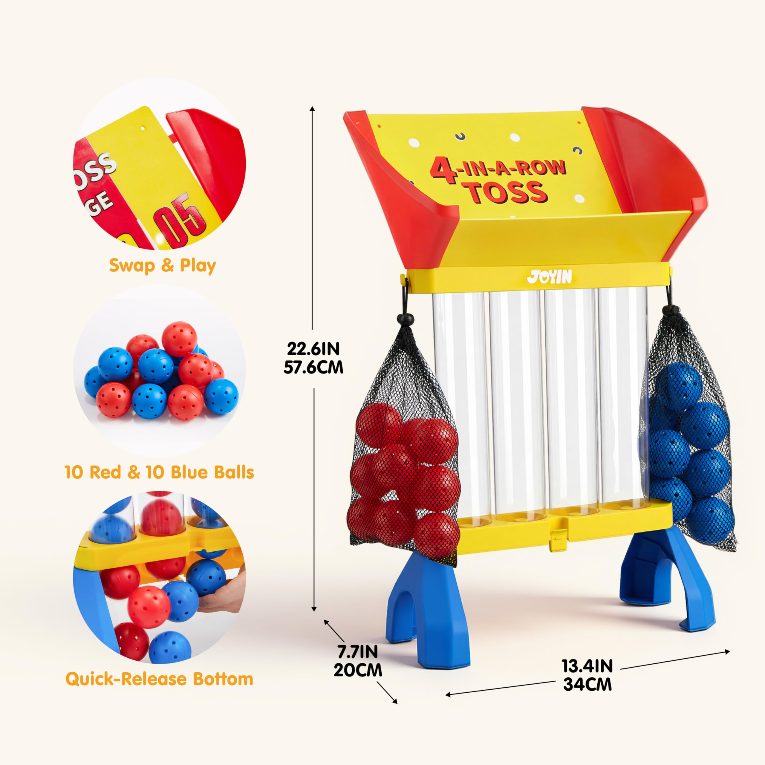 JOYIN 4-in-a-Row Floor Giant Game - Wurf- und Punktespiel für Kinder ab 3 Jahren, Indoor- und Outdoor-Hofspiele, tragbares Partyspiel für Zuhause, Rasen, Strand und Camping Essentials