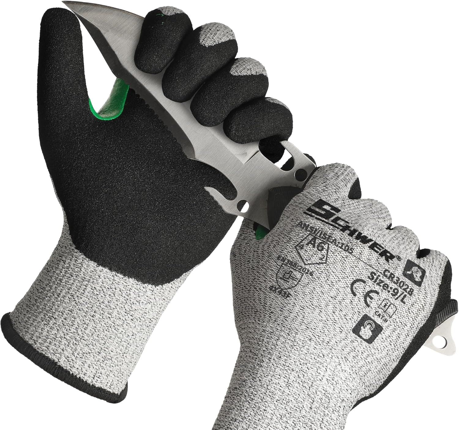 2 Pairs Cut Resistant Work Gloves ANSI A6 Cut Proof Glove CR3028, with Reinforced Thumb, Touchscreen Working Gloves for Men and Women Used for Woodworking, Glass Cutting, Construction, L