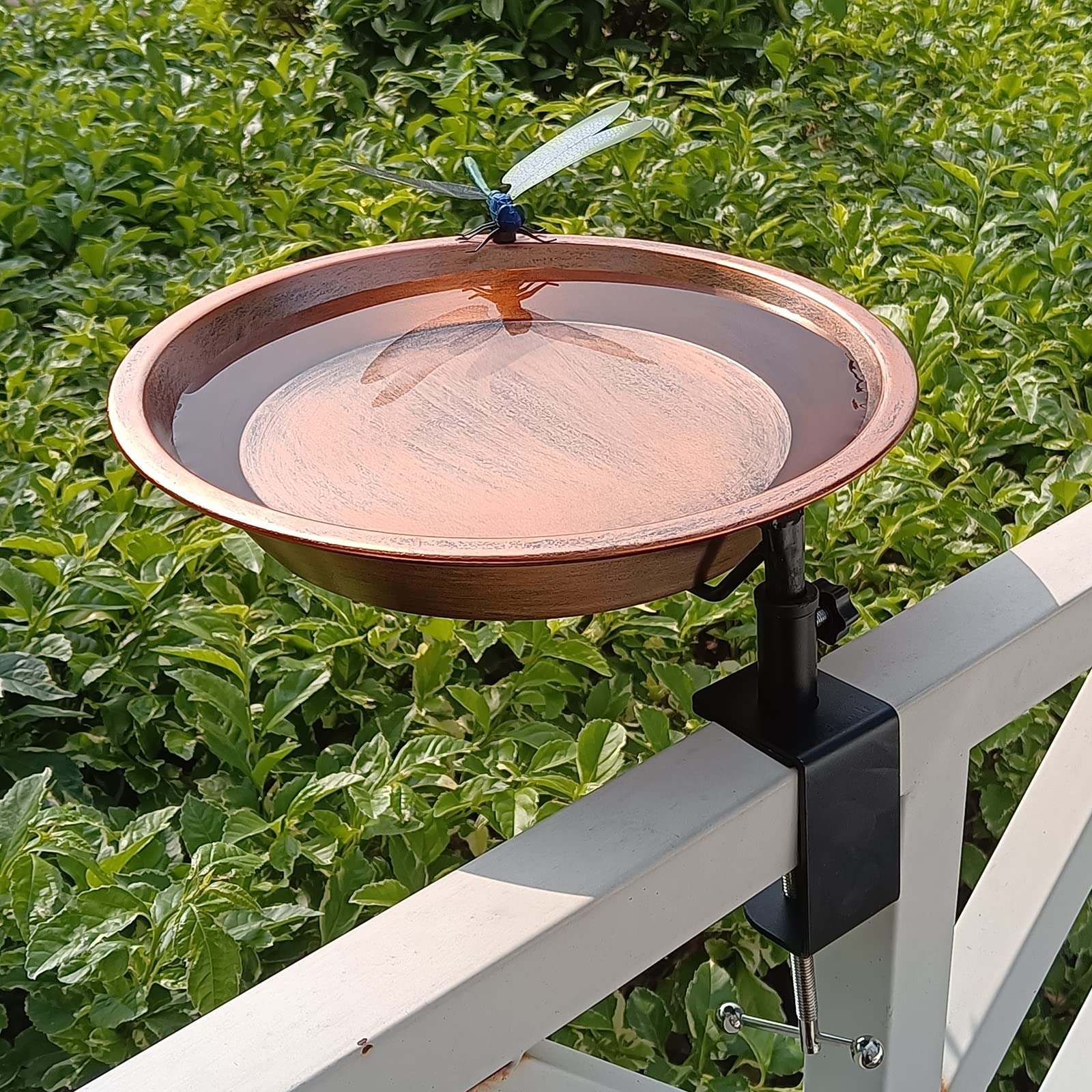 Vogeltränke für draußen, 29,1 cm Metall-Vogeltränke mit verstellbarer Stahlklemme, antikes Kupfer-Deck-Vogelfutterhaus für Geländer, Balkon, Zaun, Hof, Kunst, Gartendekoration
