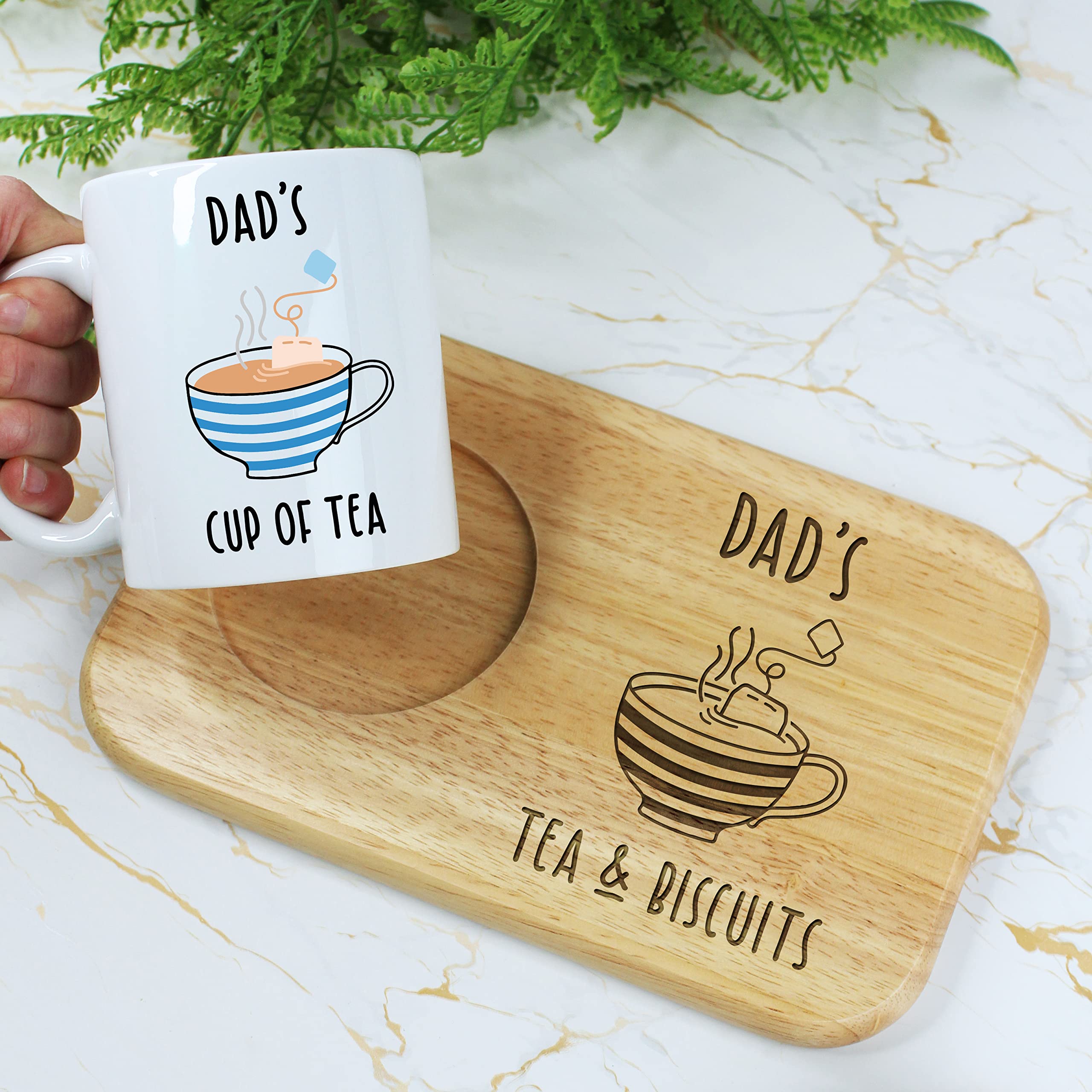 Dad's Tea & Biscuits Board & Mug Set, Wooden Treat Board with Cup of Tea Mug, Snack Tray, 350ml Coffee Mug, Father's Day, Birthday Gifts for Dad