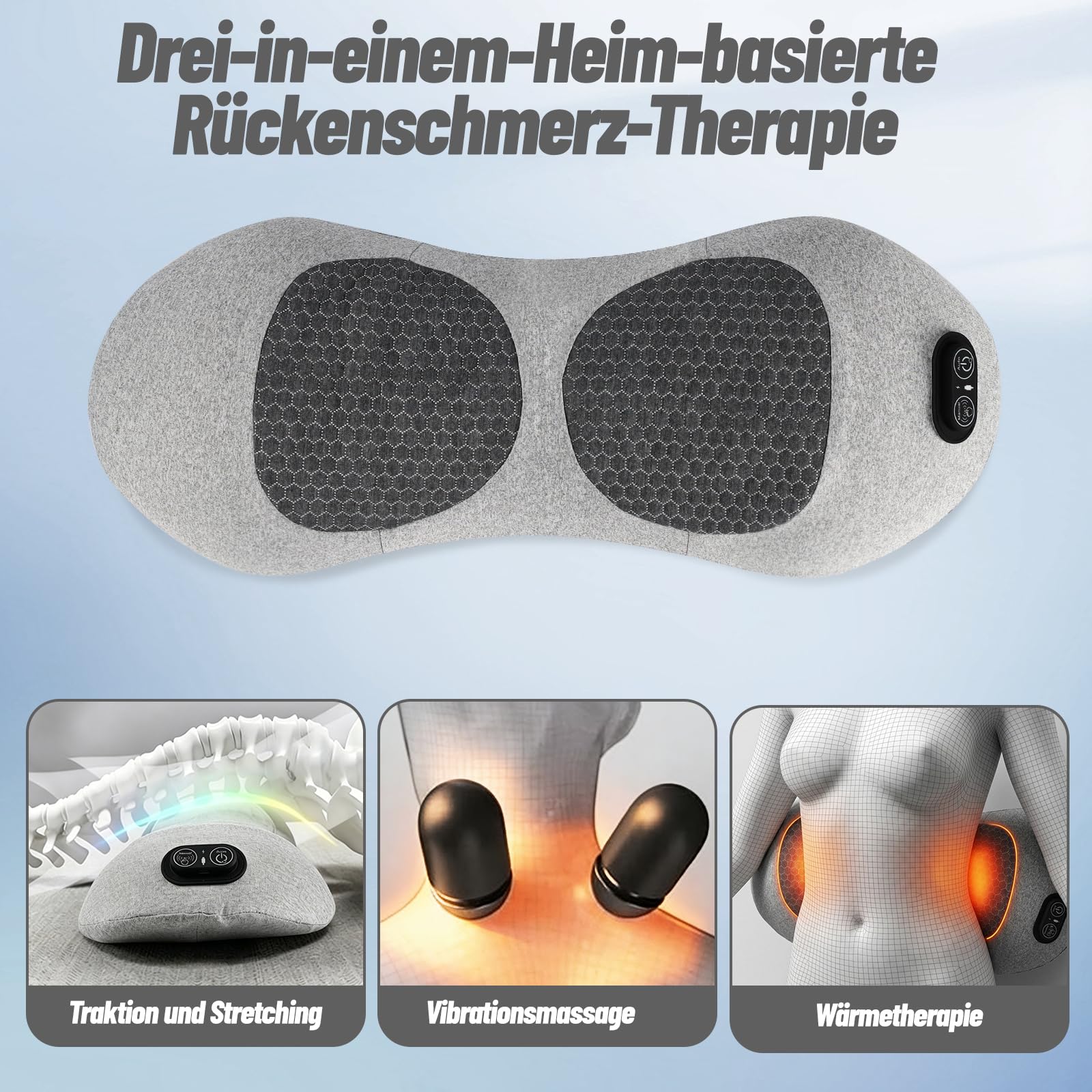 Rückenmassagegerät, 3-in-1 Massagekissen mit Wärme, Vibration & Dehnung, Lendenkissen & Massagegerät Rücken für Lendenwirbelsäule, Nacken, Bürostuhl, Home Sofa & Auto, Rückenkissen zur Entspannung