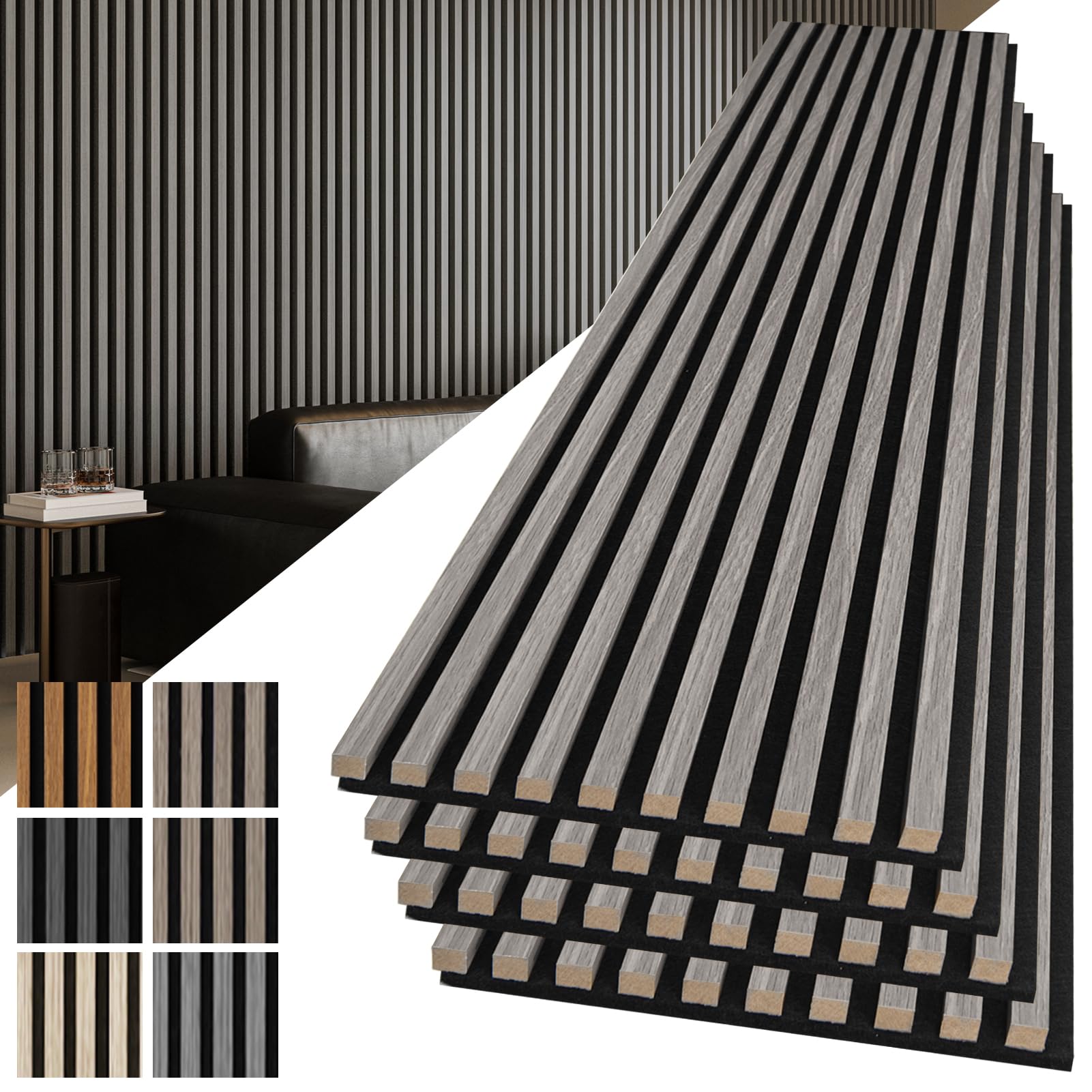 Art3d 3D Fluted Soundproof Wood Textured Slat Wall Panel, 4-Pack, Smoky Oak