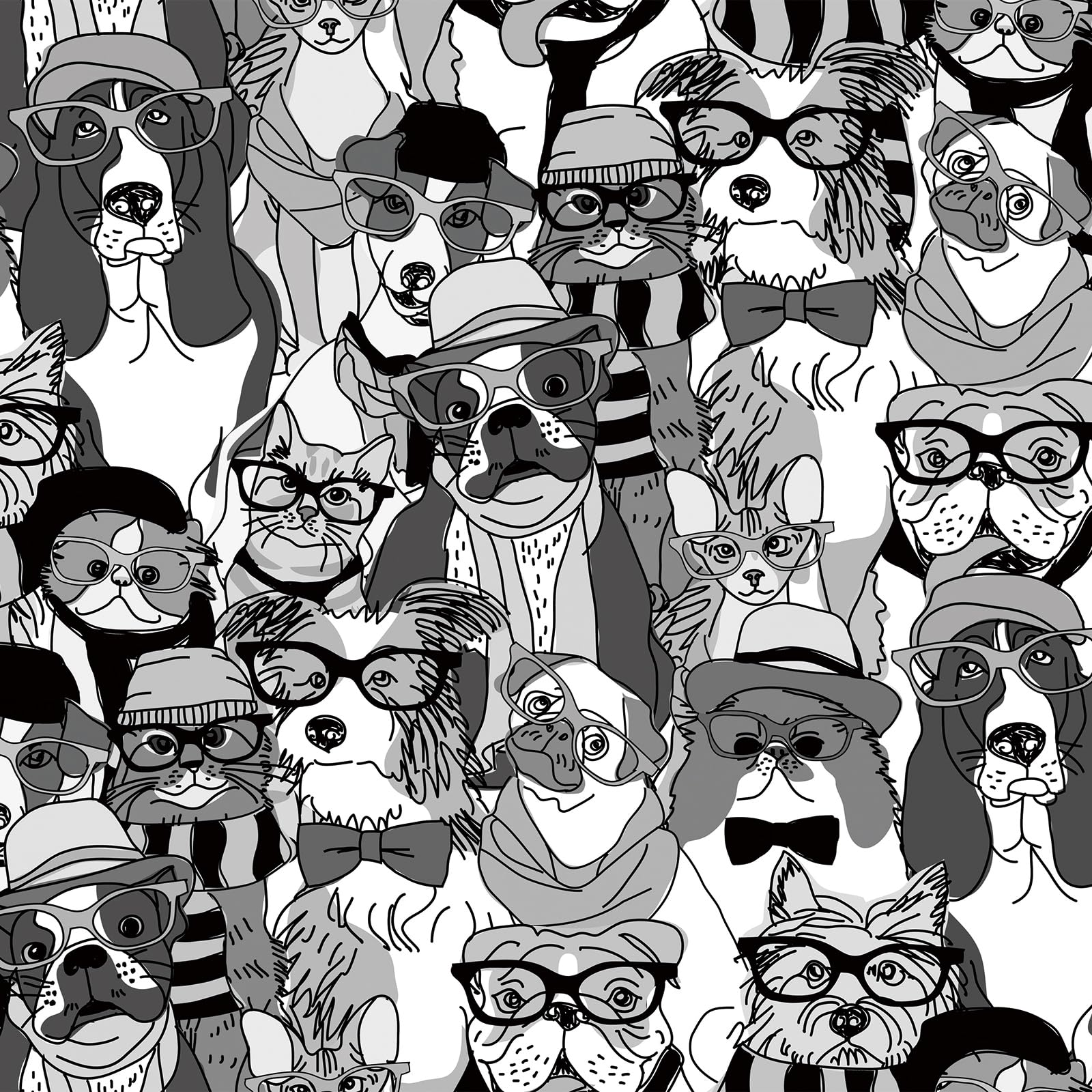 Papier peint chien noir et blanc pour masquer les imperfections du mur