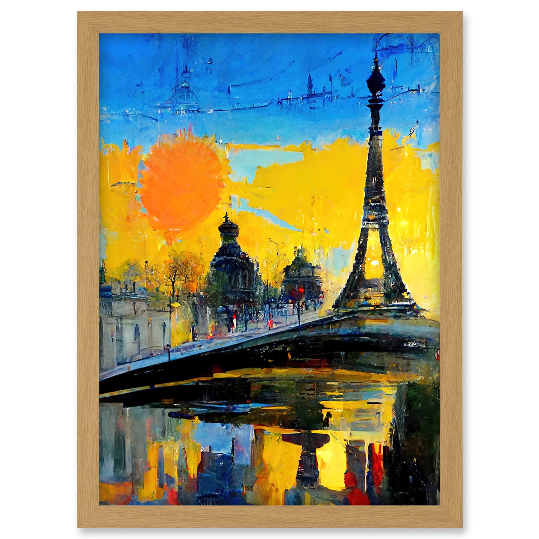 Modern Bright Abstract Paris At Sunrise Cityscape Eiffel Tower Artwork Framed A3 Wall Art Print