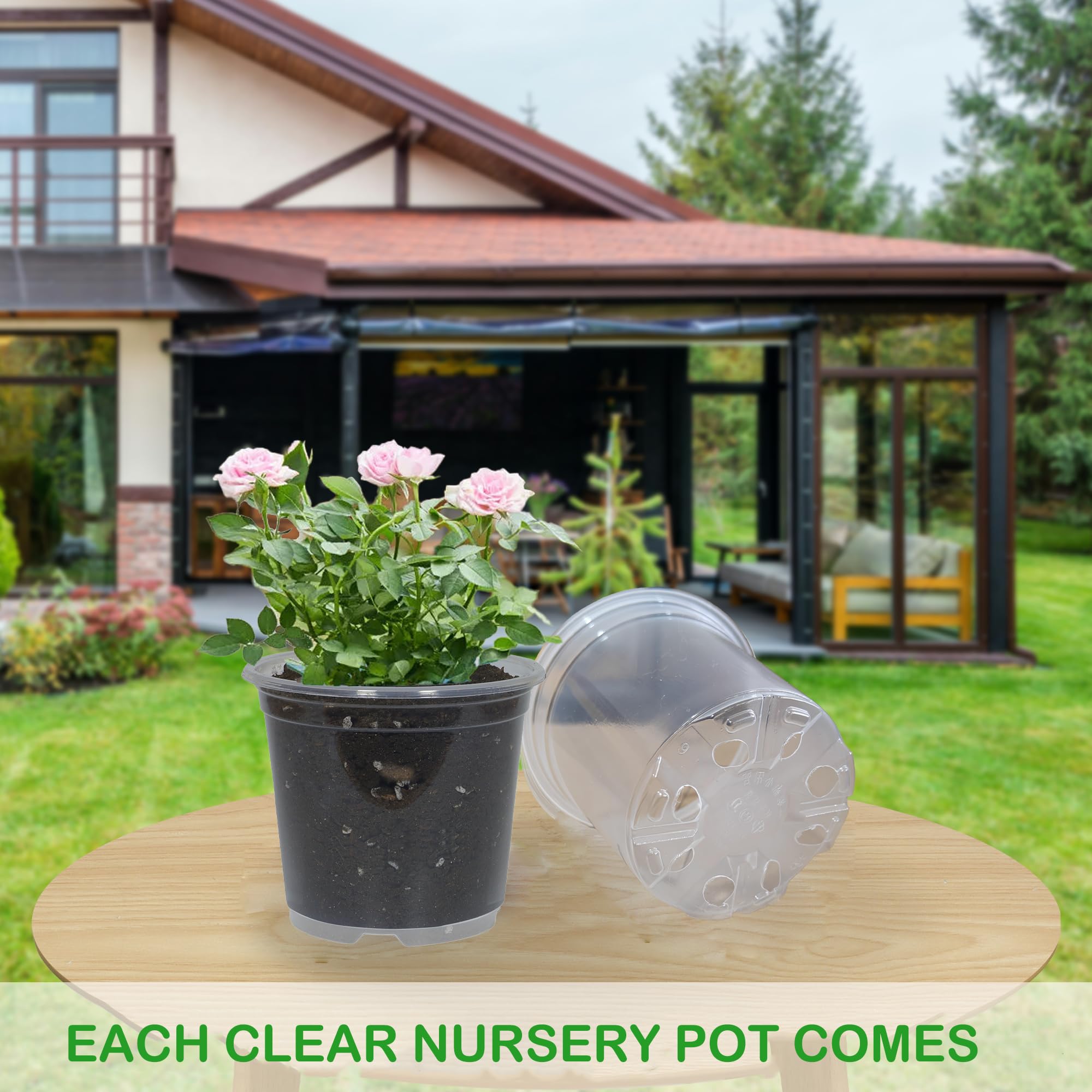 Lot de 20 pots de fleurs transparents de 10,2 cm avec drainage pour plantes, pots de rempotage transparents pour semis, pot de démarrage (transparent, 10,2 cm, 20 pièces)