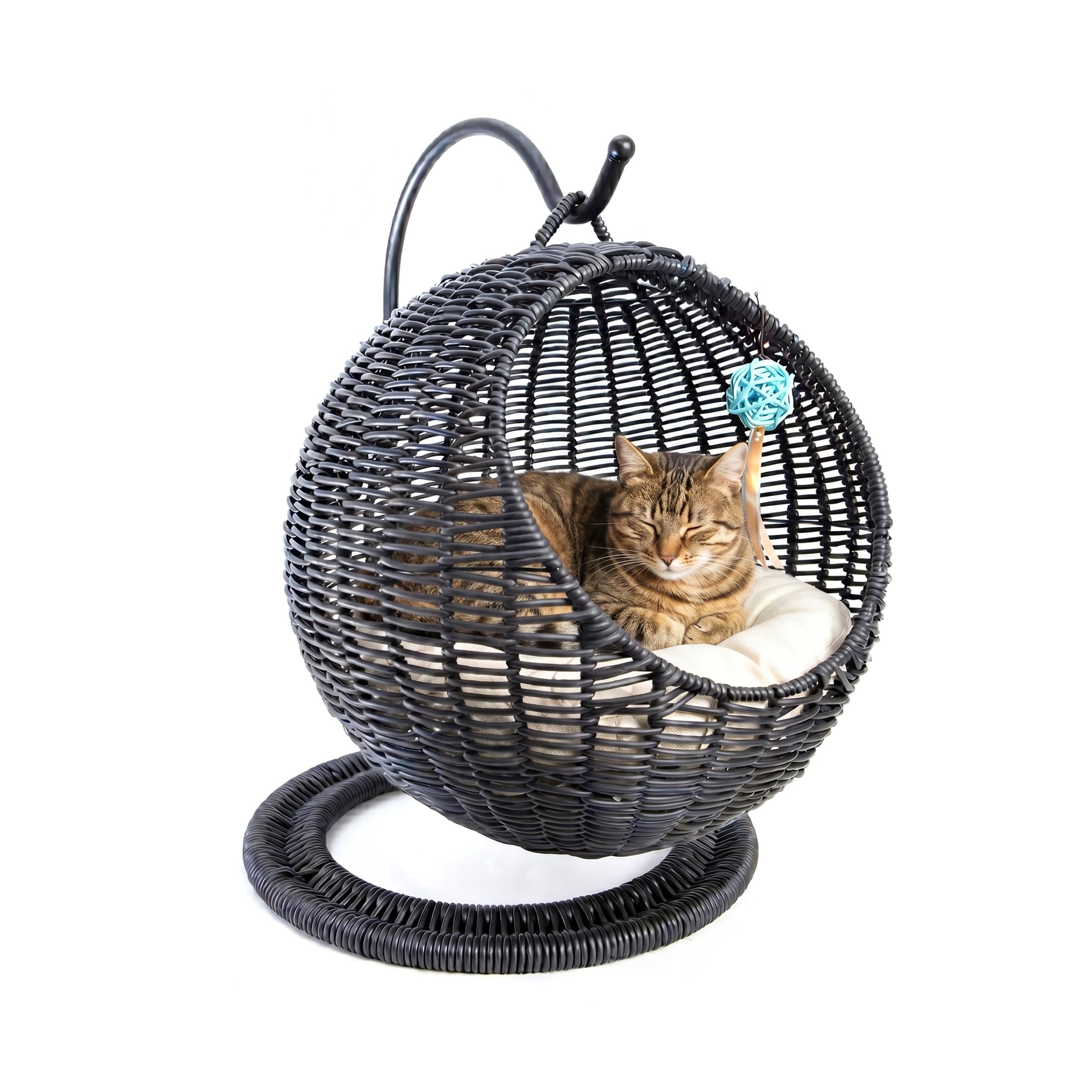 AQPET Morfeo Cuccia sospesa per Gatti Gattini in Vimini intrecciato a Mano con Cuscino Mordbido Incluso, Colore Nero, 46x62 cm