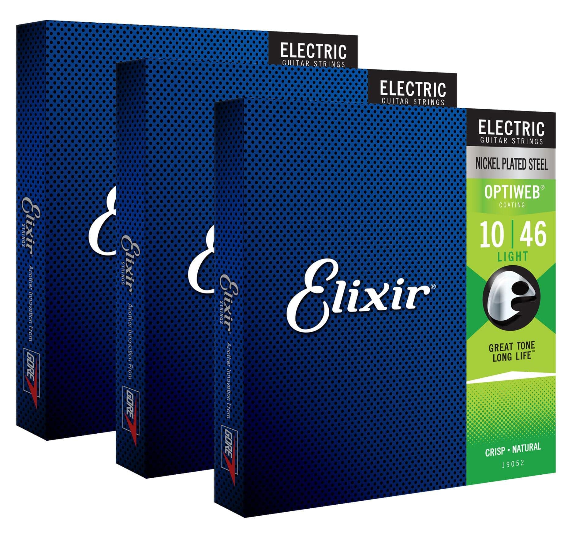 Elixir Electric Optiweb Light zestaw 3 strun do gitary elektrycznej, niklowo-stalowa, grubość: 010-046)