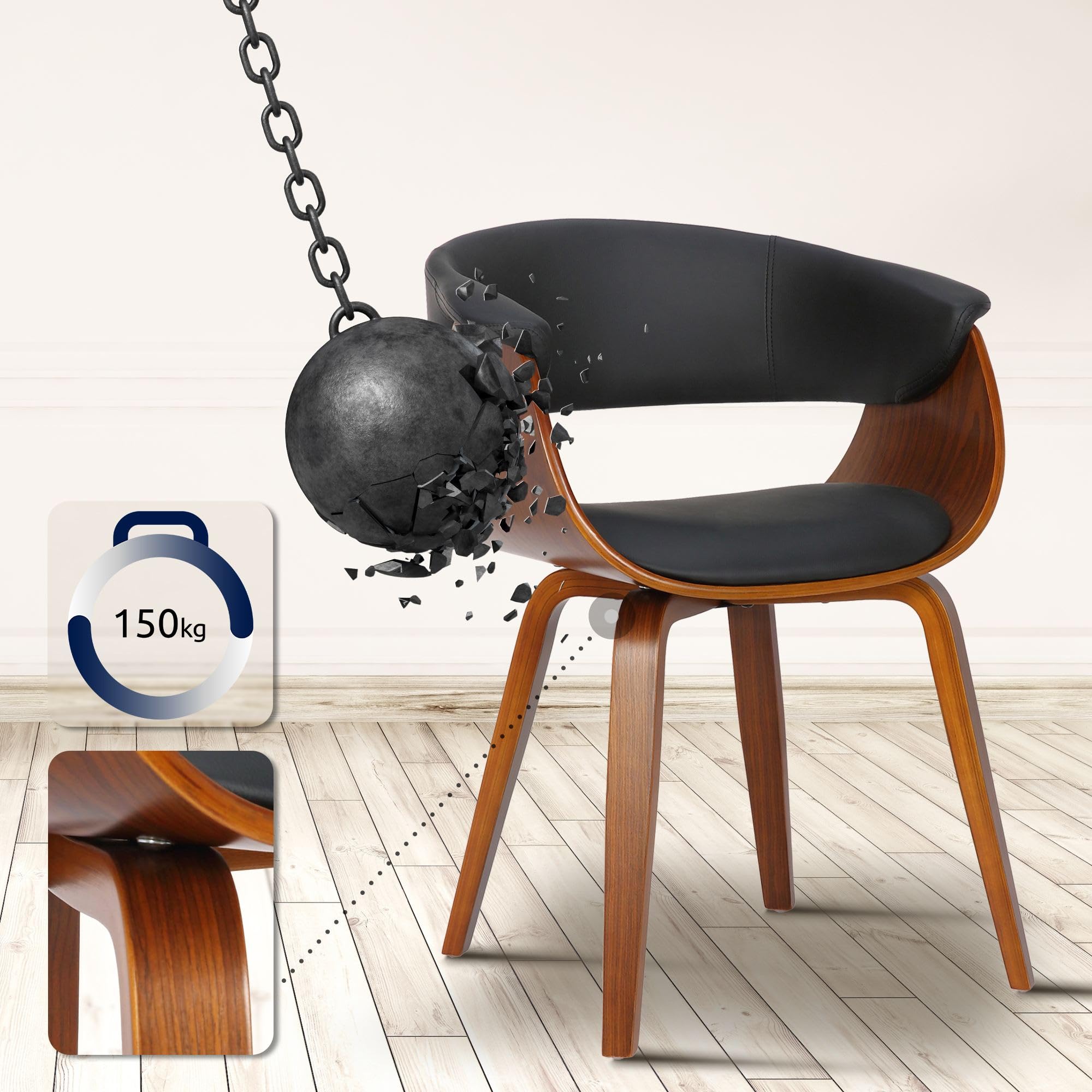 CLP Silla De Comedor Bruce De Madera Acolchada & Tapizada En Polipiel I Butaca De Salón Moderna con Base De 4 Patas Color:Negro