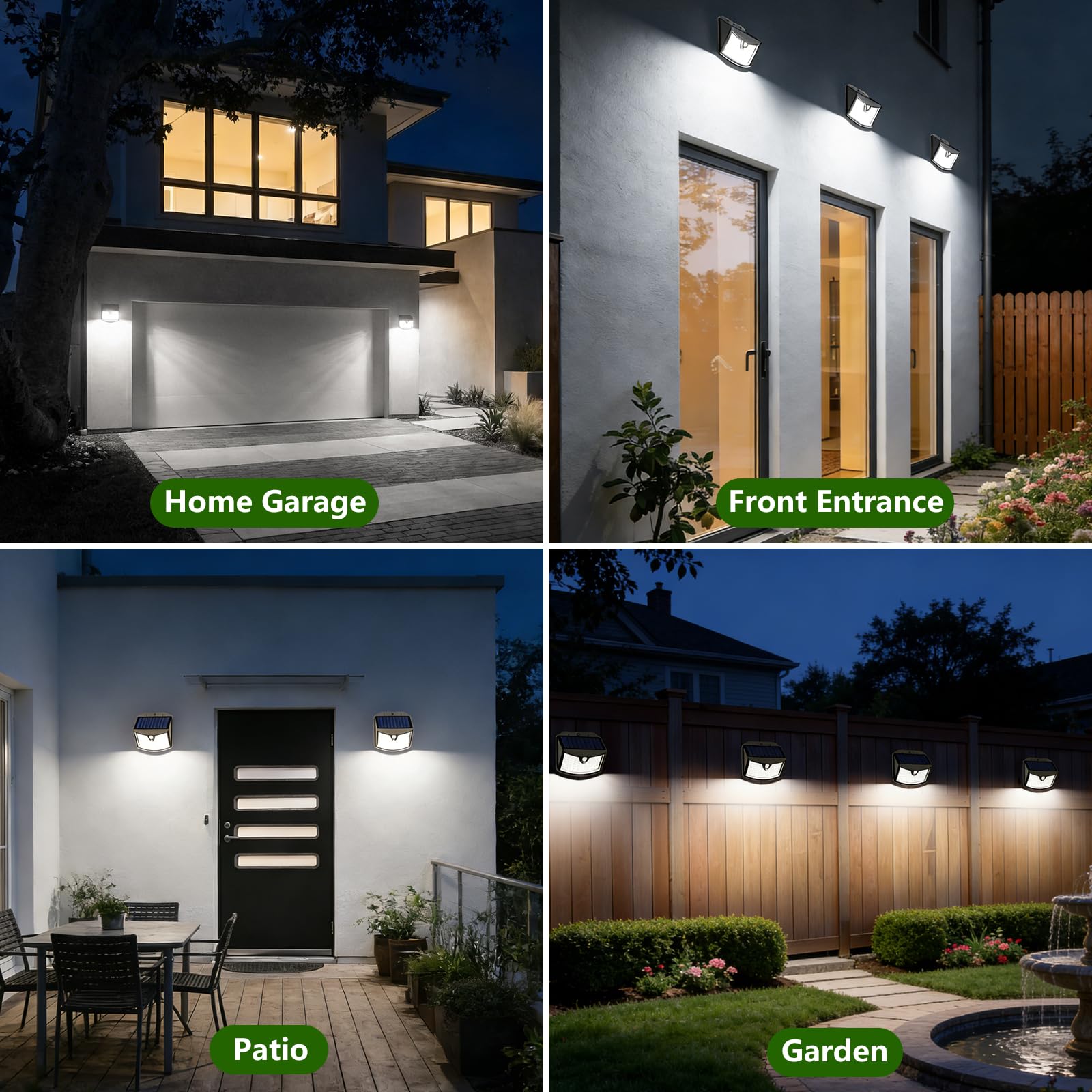 Luz Solar Exterior, 2 Paquete/3 Modos IP65 Impermeable Focos LED Exterior Solares con Sensor de Movimiento, Luces Solares LED Jardin para Garajes Caminos Puertas (Blanco Frío)