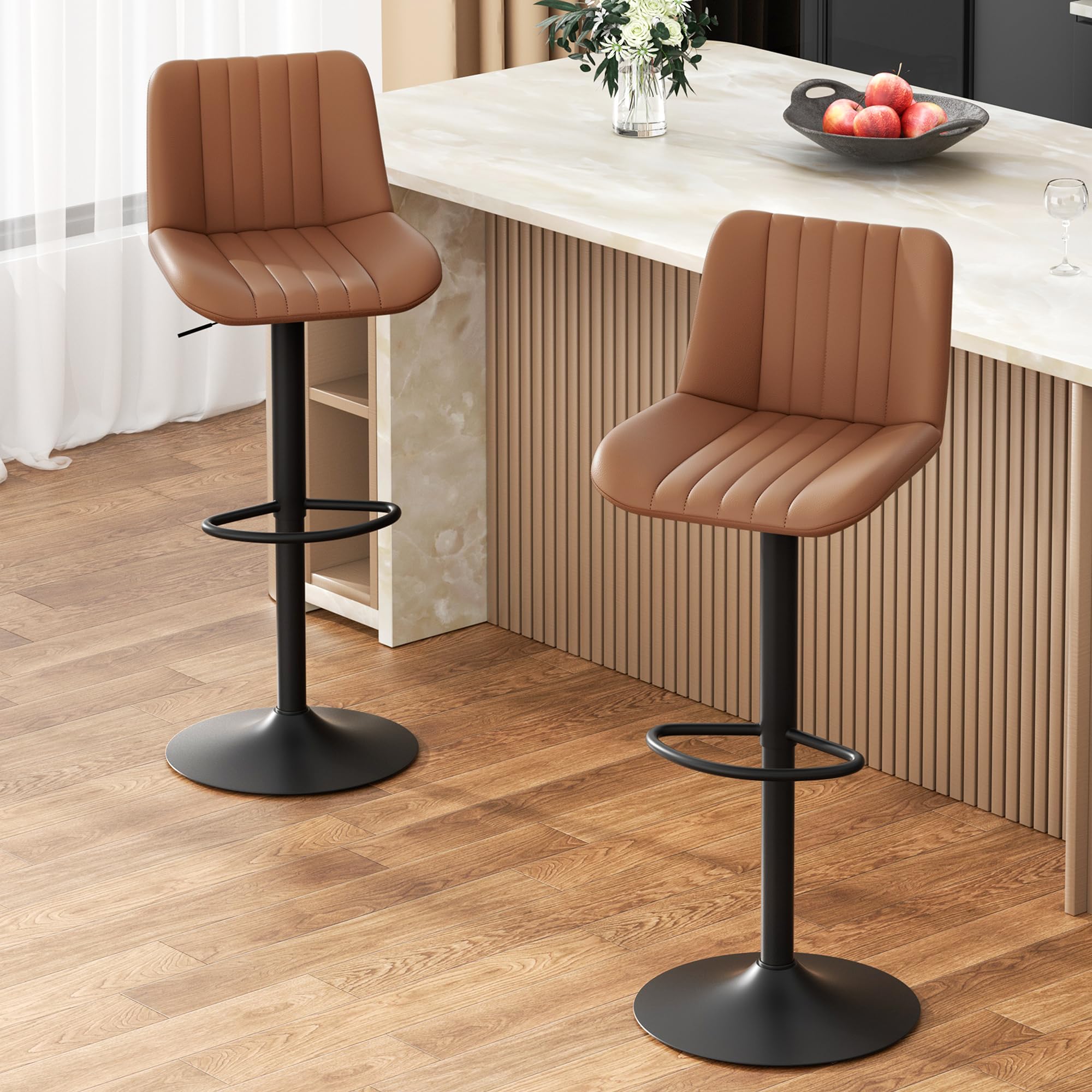 JAMFLY Modern Leather Bar Stools – Swivel & Height-Adjustable Bar Chairs with Footrest, Ergonomic Design for Kitchen Island, Home & Commercial Bar –