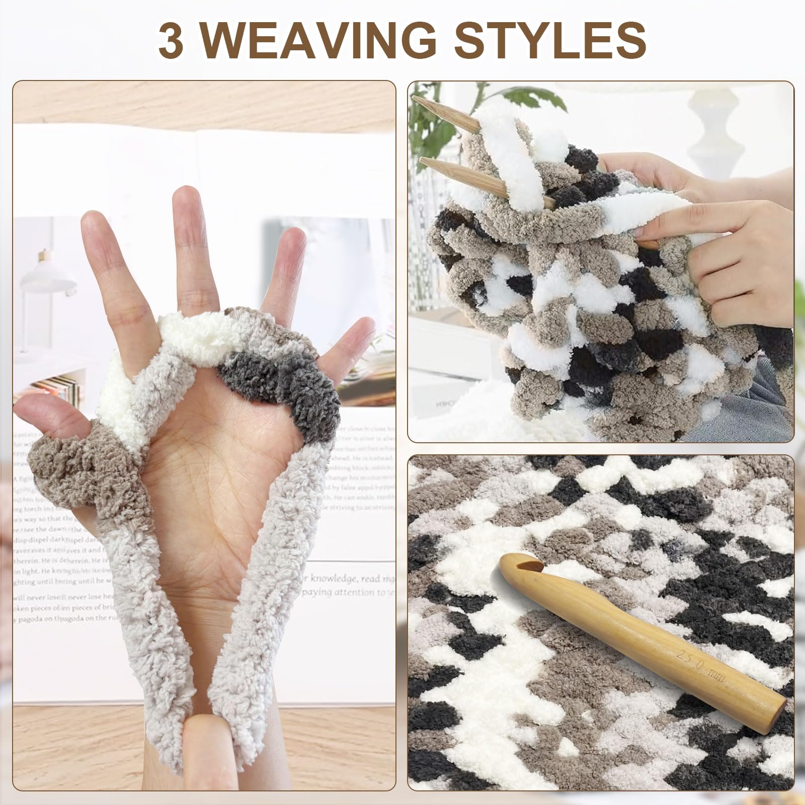 Lana spessa per lavori a maglia, 1 kg/50 m, 2,5 cm, XXL, per principianti, coperta e borsa a maglia (motivo leopardato