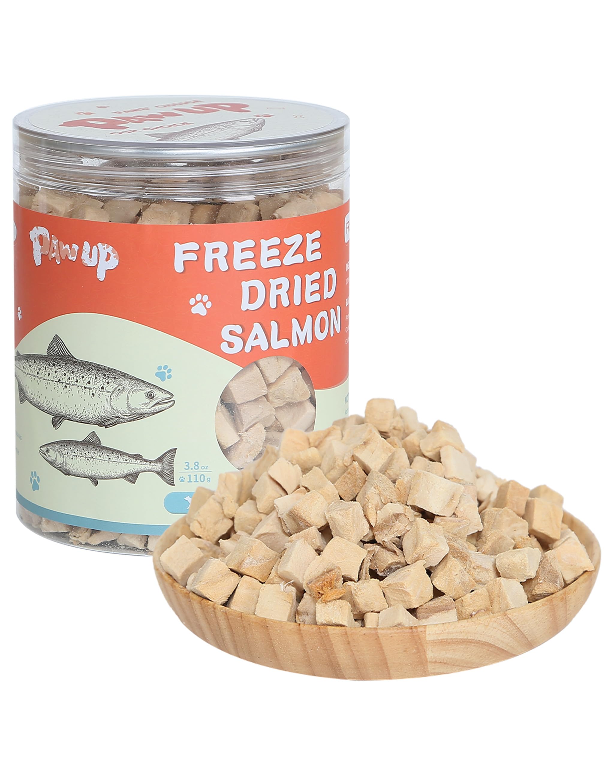 PAWUP Freeze Dried Salmon Dog Treats, Single Ingredient Raw Dog Food Toppers, Healthy Training Treats for Dogs,3.8 oz