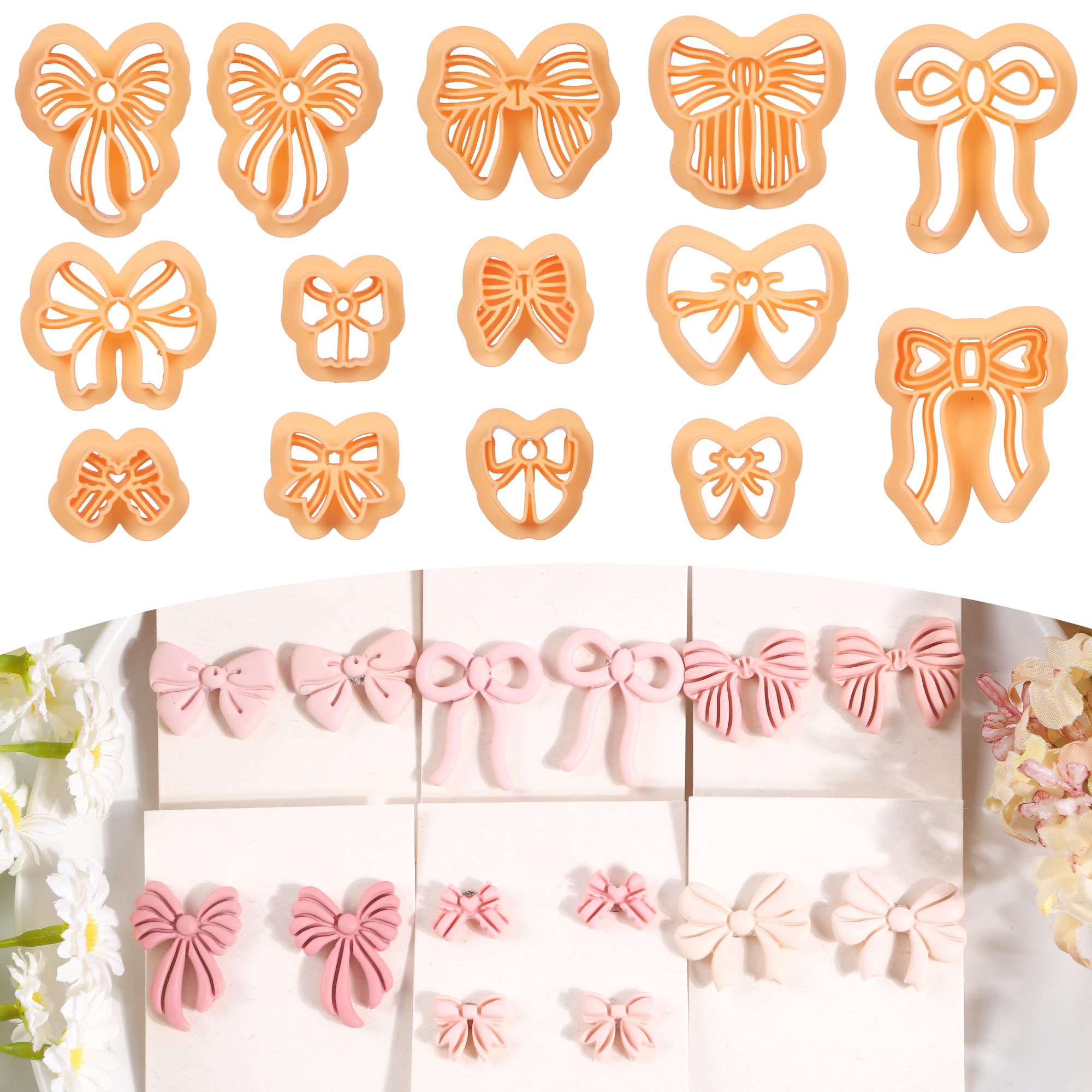 Puocaon Bow Polymer Clay Cutters - 14 Pcs Conquette Cute Clay Cutters for Polymer Earrings Jewelry