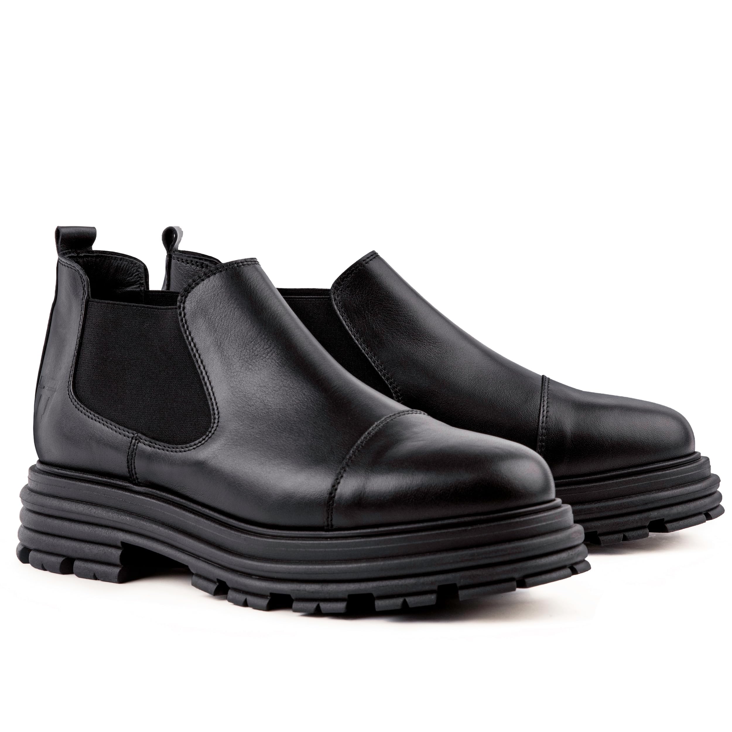 Soho 100 Made in Italy Chelsea Boots for Women Black Italian Leather - Chunky Non Slip Platform Sole
