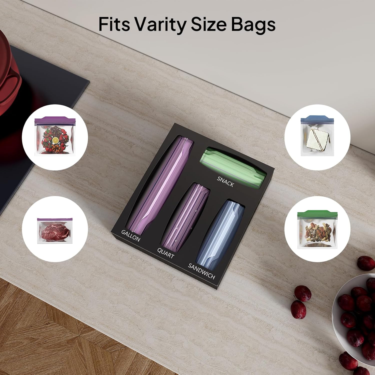 Aquiver Acrylic Bags Organizer - Baggie Bags Drawer Organizer & Plastic Food Storage Bags Holder - Compatible with Gallon, Quart, Sandwich, Snap, Freezer, Slider Bags (Black) - Image 2