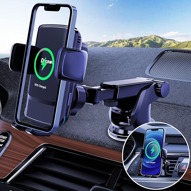 Drcowu Wireless Car Charger, 15W Fast Qi Car Wireless Charger Phone Holder Mount Automatic Sensor, Upgraded Vent Mount, for iPhone 11/12/13 14 Pro Max, Samsung Galaxy S20/S21 S10+ S9+ Note 9, etc