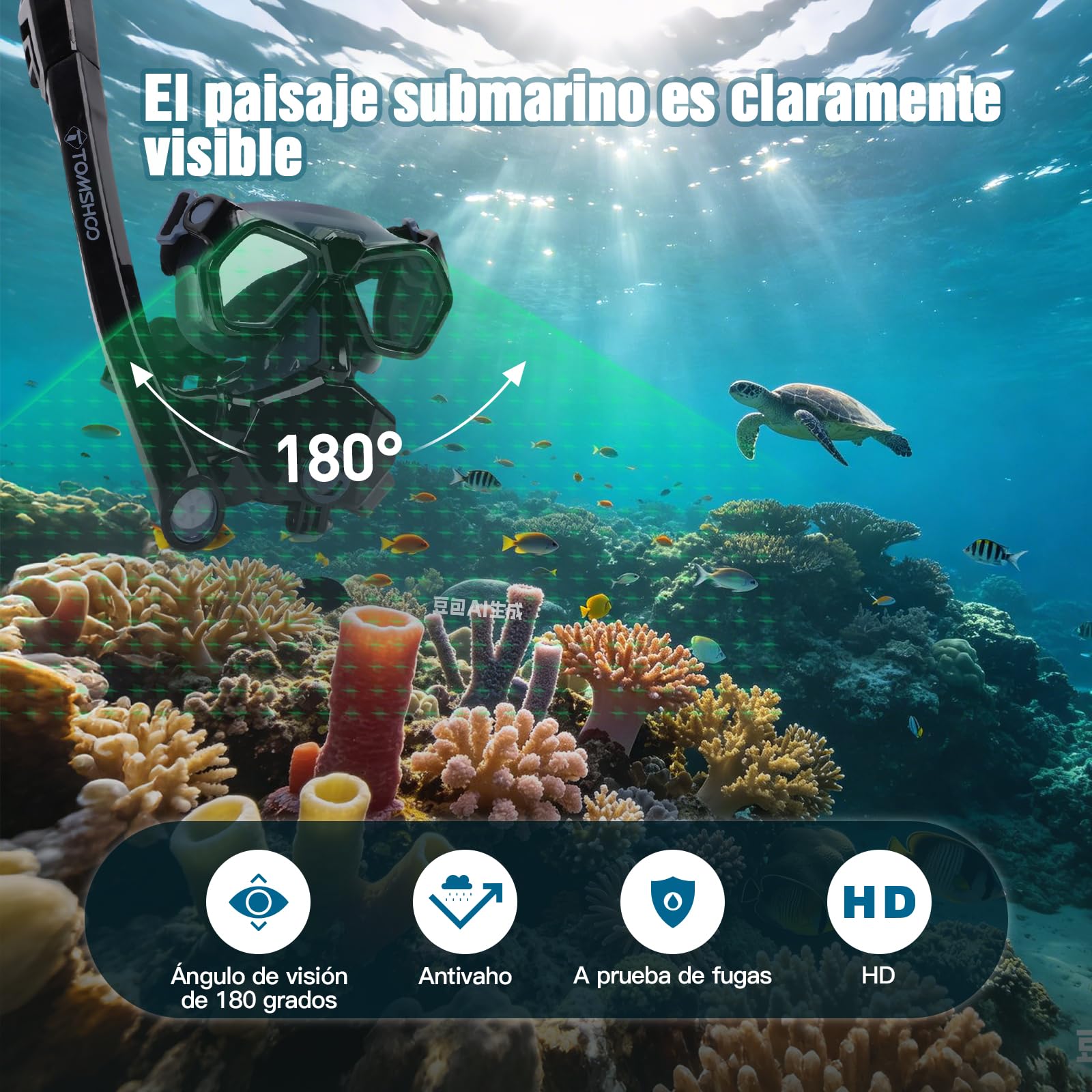 TOMSHOO Juego de esnórquel con tubo y gafas de buceo, antivaho, con campo de visión panorámico de 180°, con tubo de secado de 3 canales para buceo y natación