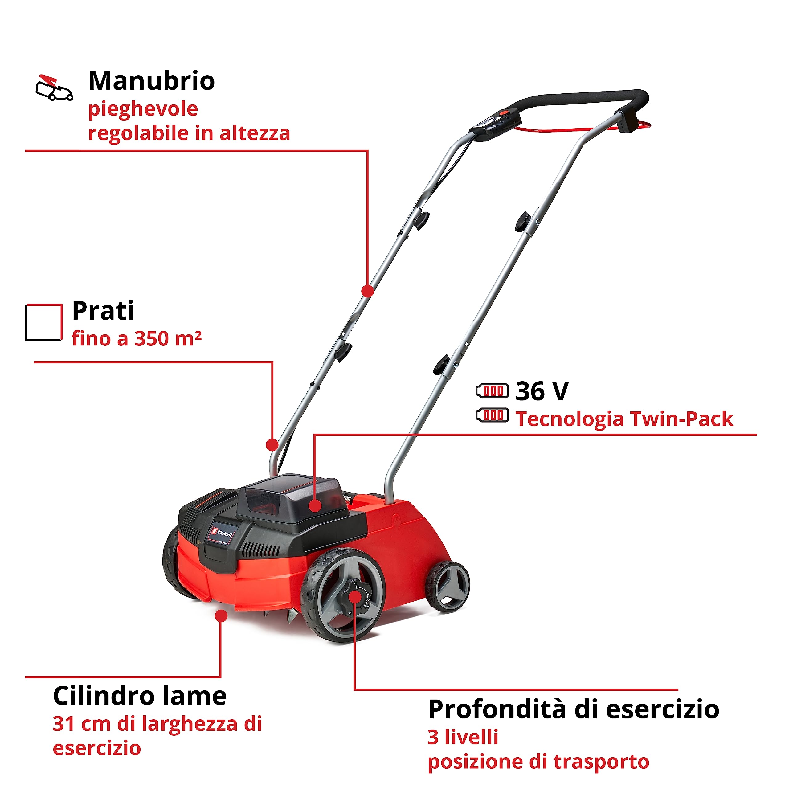 Scarificatore Arieggiatore Einhell GC-SC 36/31 Li-Solo A Batteria - 36V, Larghezza 31cm, Per Prati Fino A 300m² - Foto 9